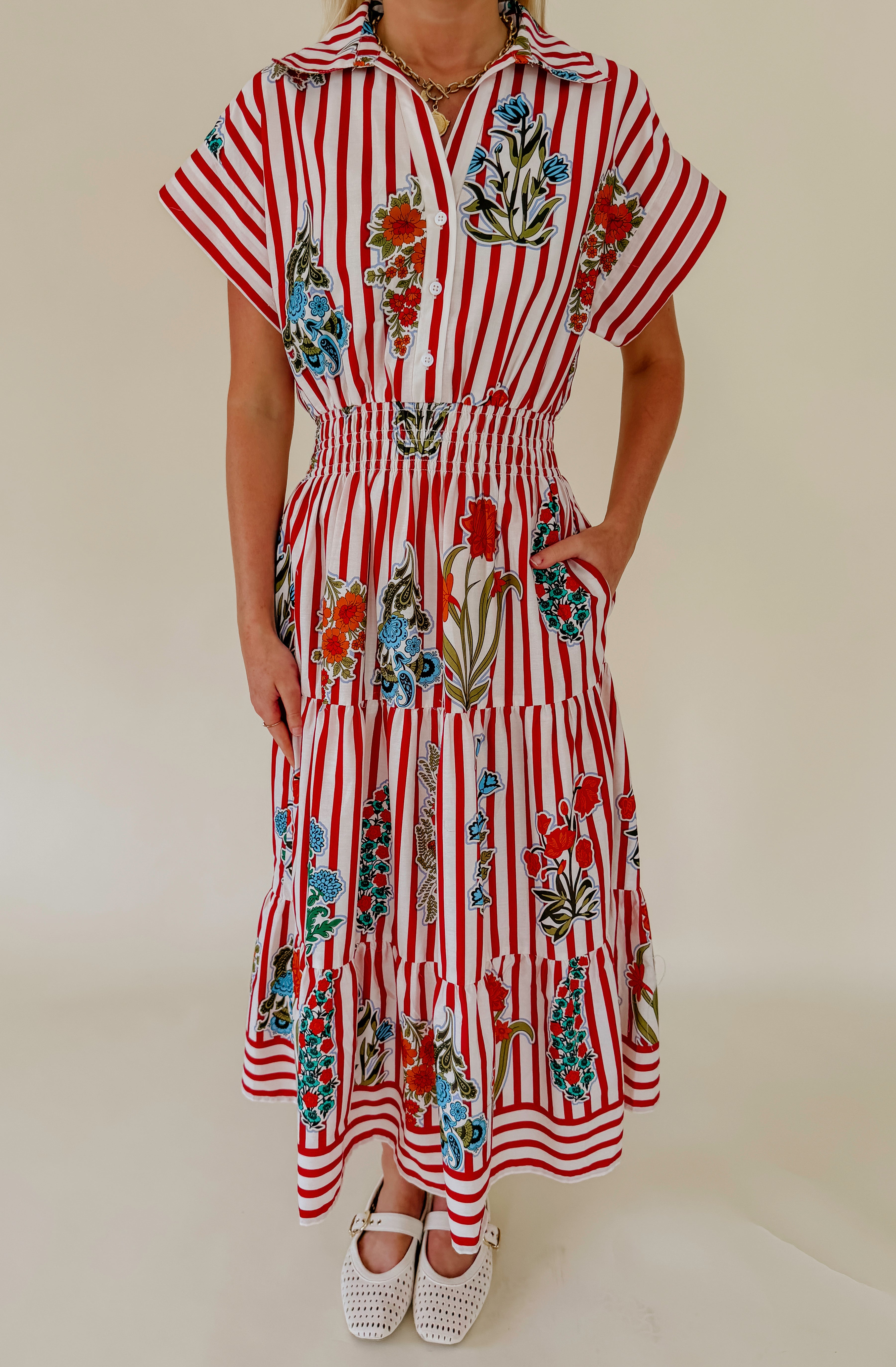 PUERTO RICO COLLARED MIDI DRESS