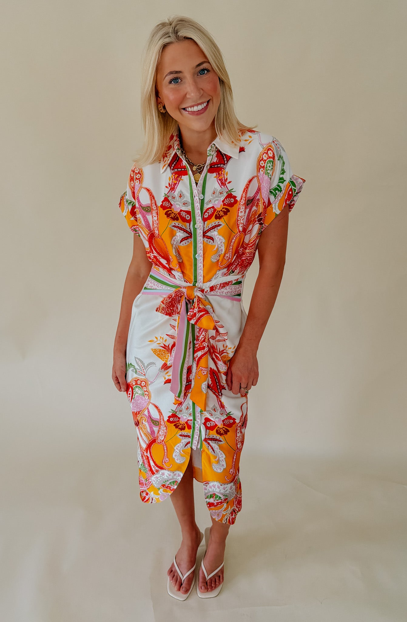 TIE ONE ON BUTTONED MIDI DRESS