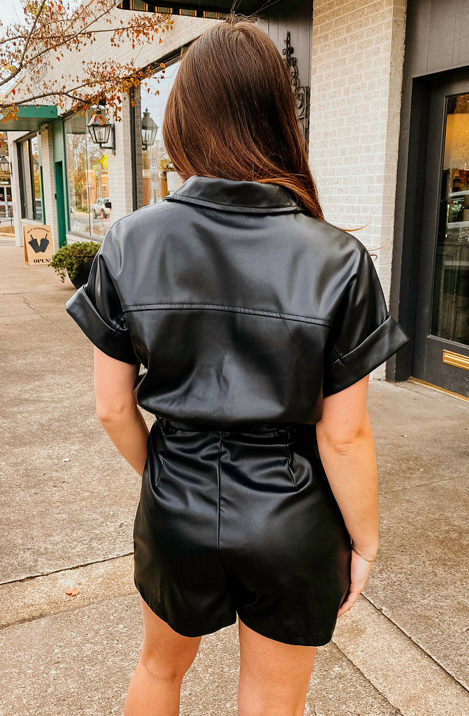 PLAY BY PLAY FAUX LEATHER ROMPER