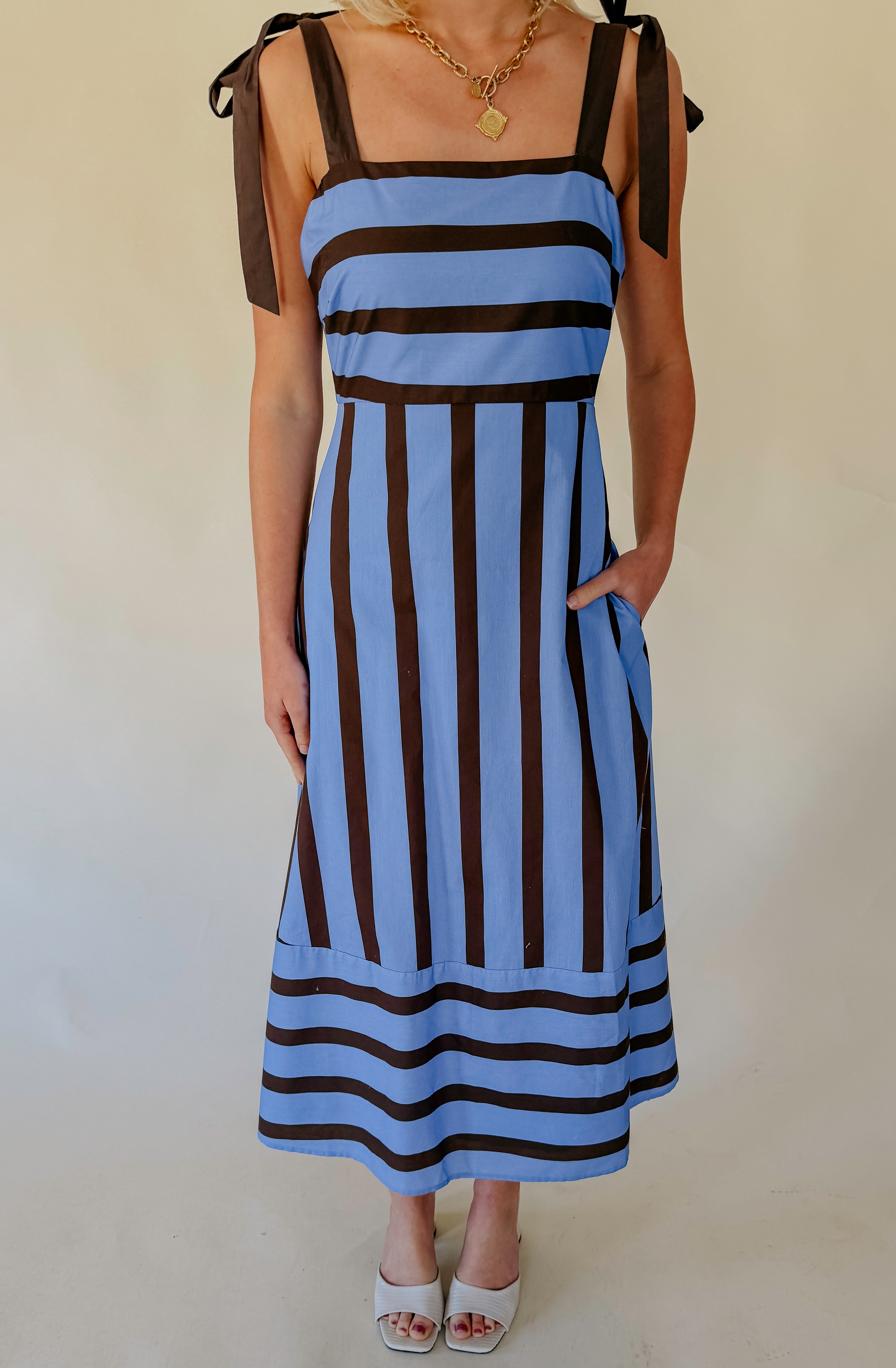 TO THE MAX STRIPED MIDI DRESS