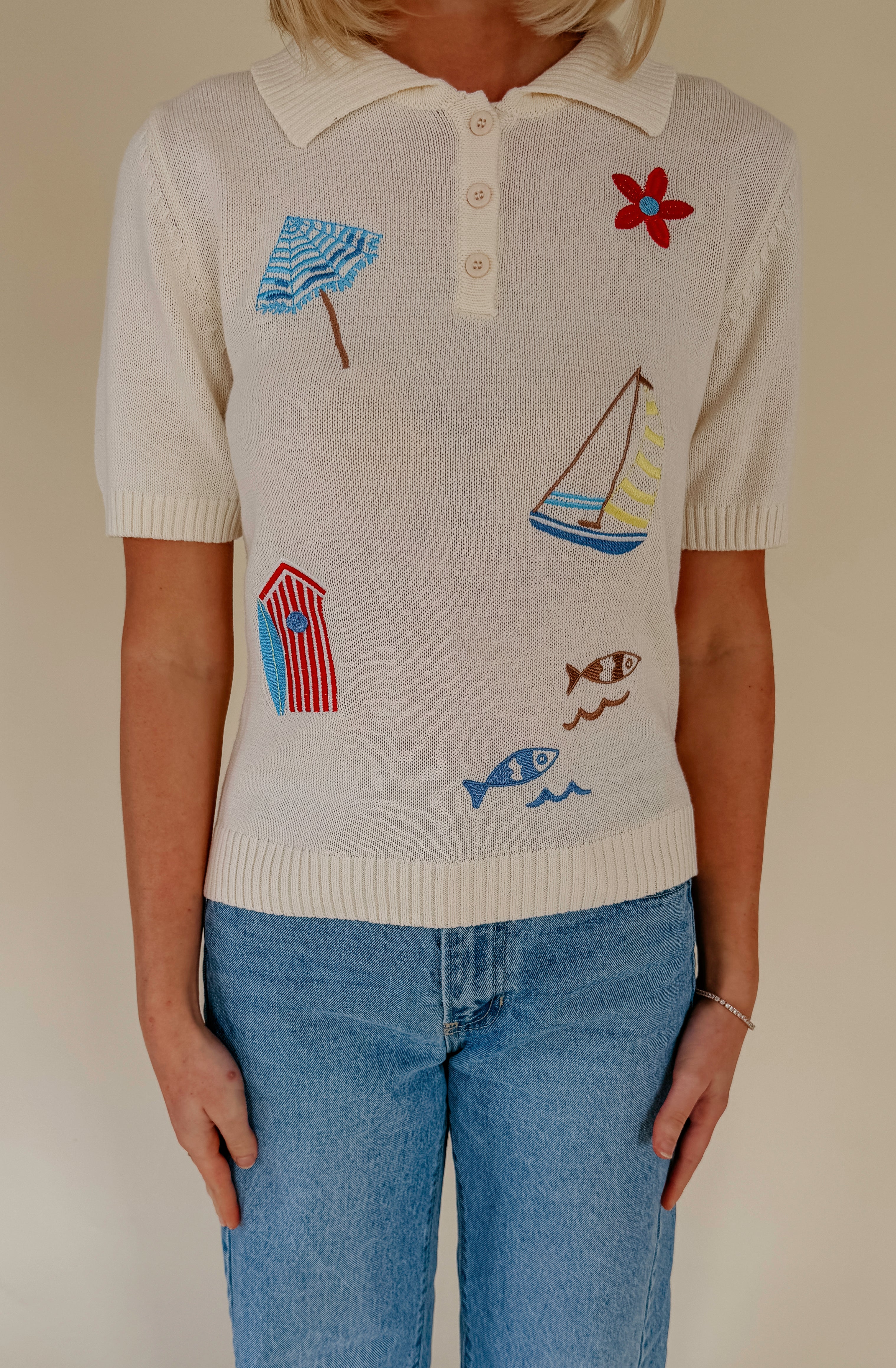 SET SAIL EMBROIDERED POLO SWEATER