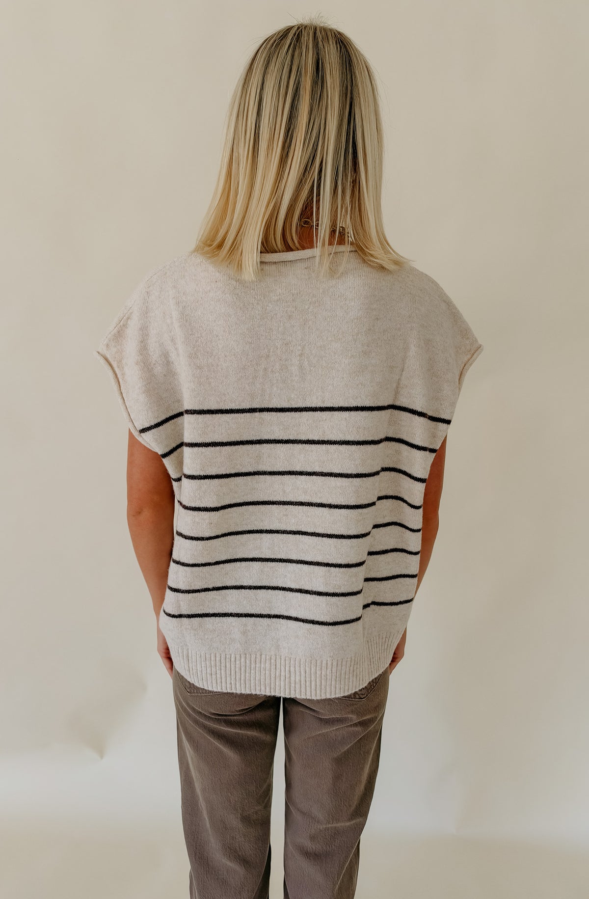 EASY DOES IT STRIPED CAP SLEEVED SWEATER