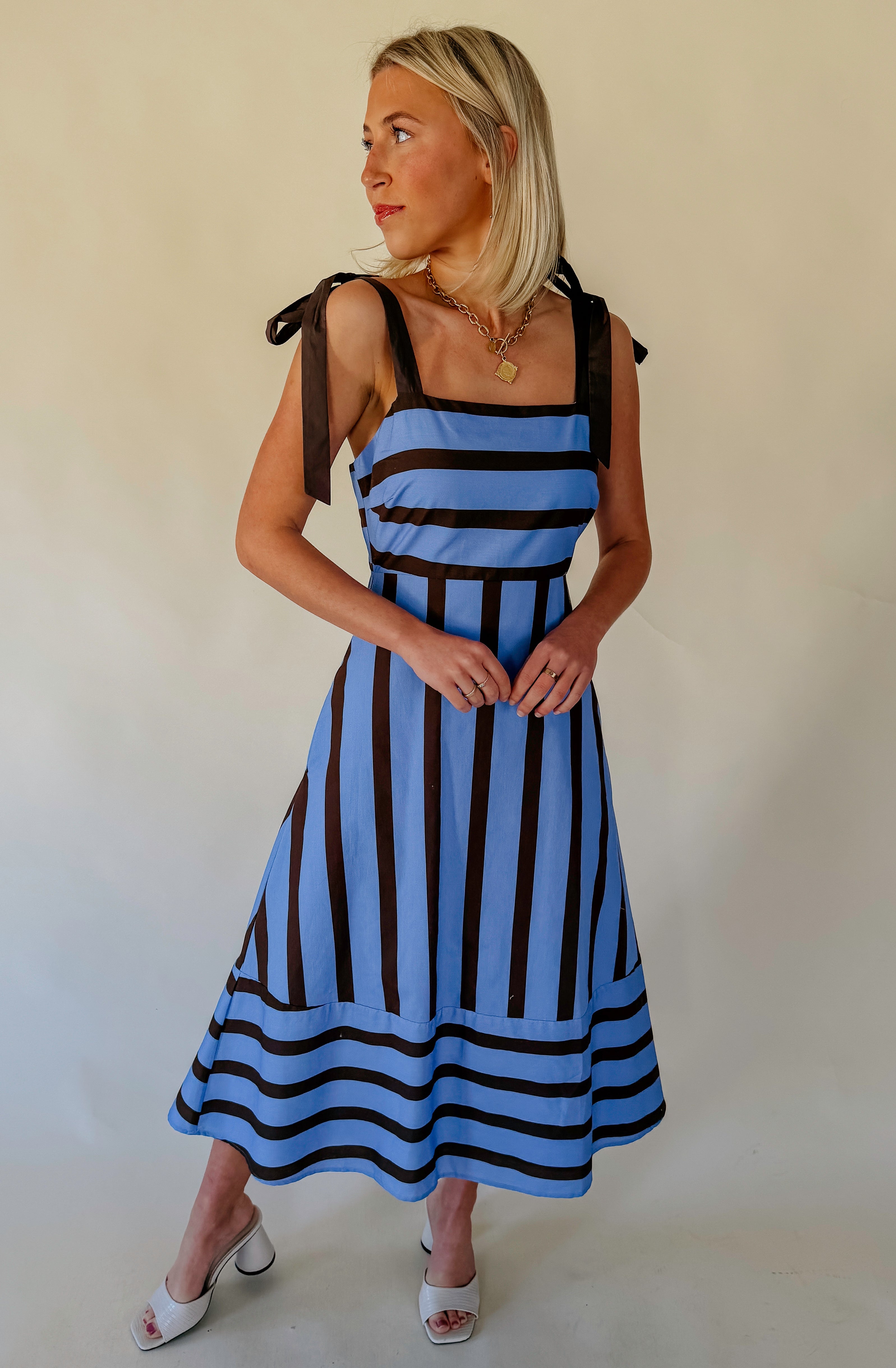 TO THE MAX STRIPED MIDI DRESS