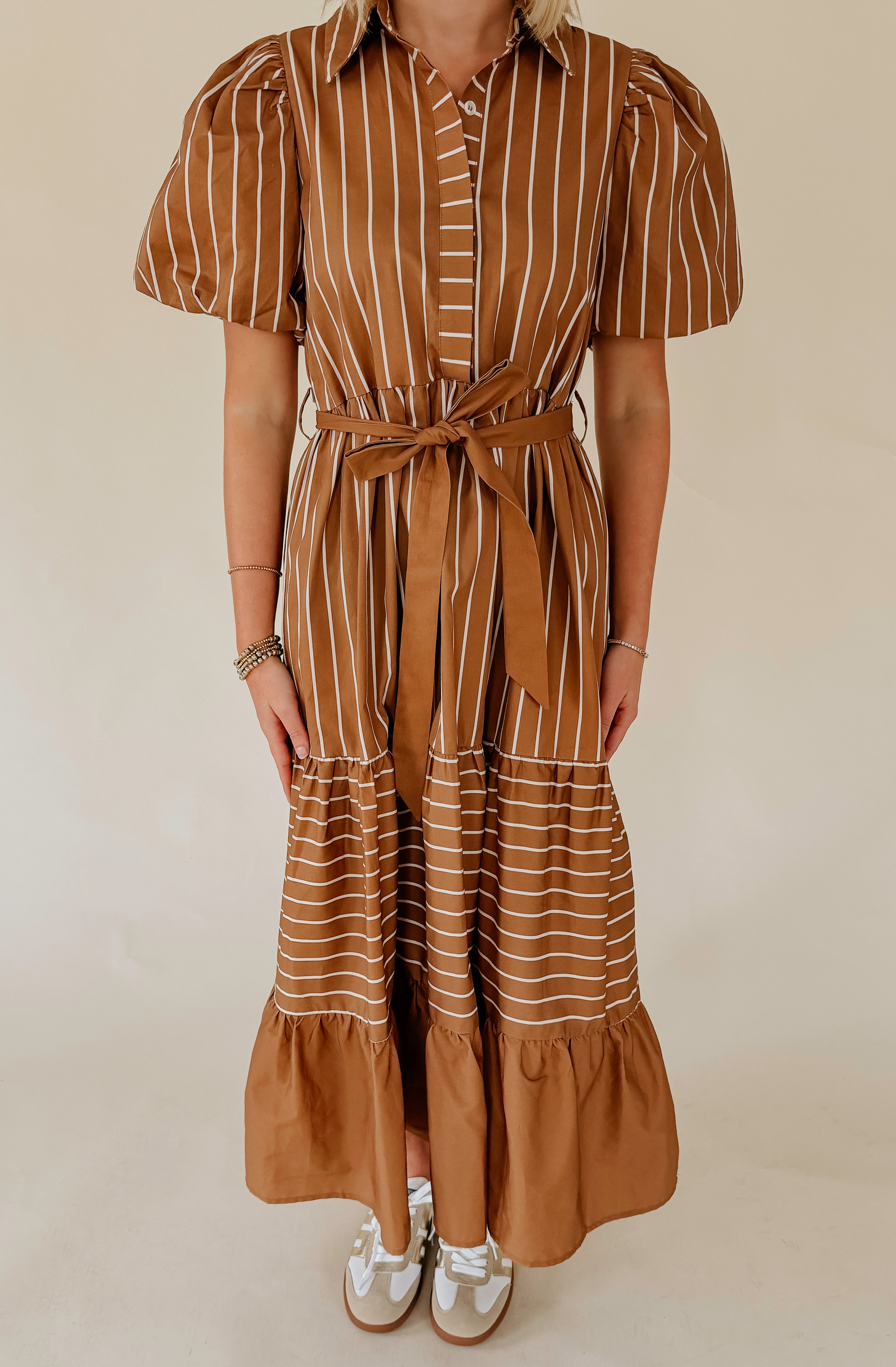 GOLDEN HOUR STRIPED MIDI DRESS