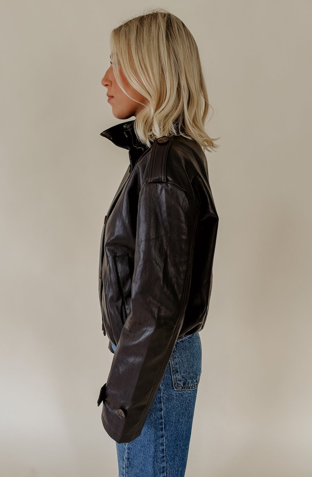 LUCY PARIS CORNIA FUNNEL FAUX LEATHER JACKET