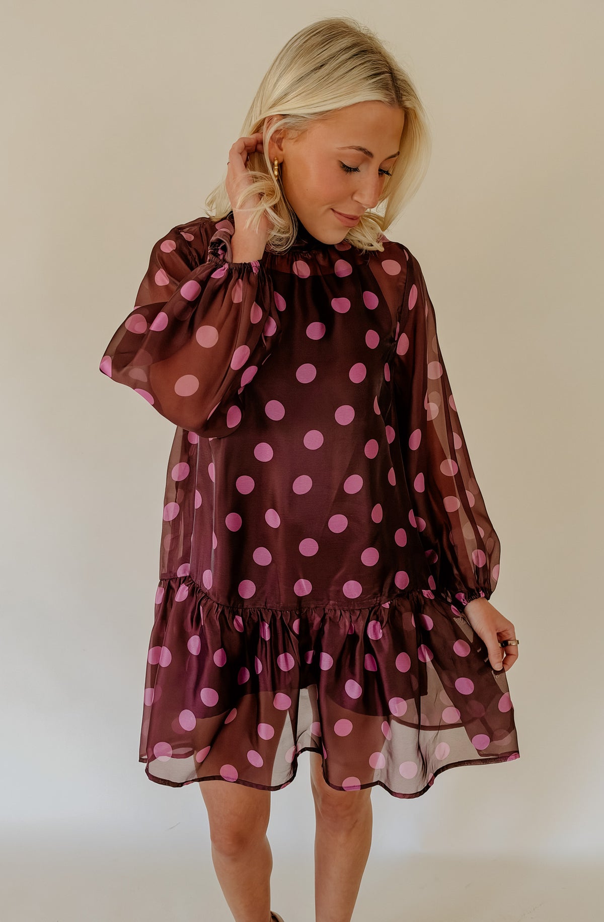 SPOTTED SHEER OVERLAY DRESS