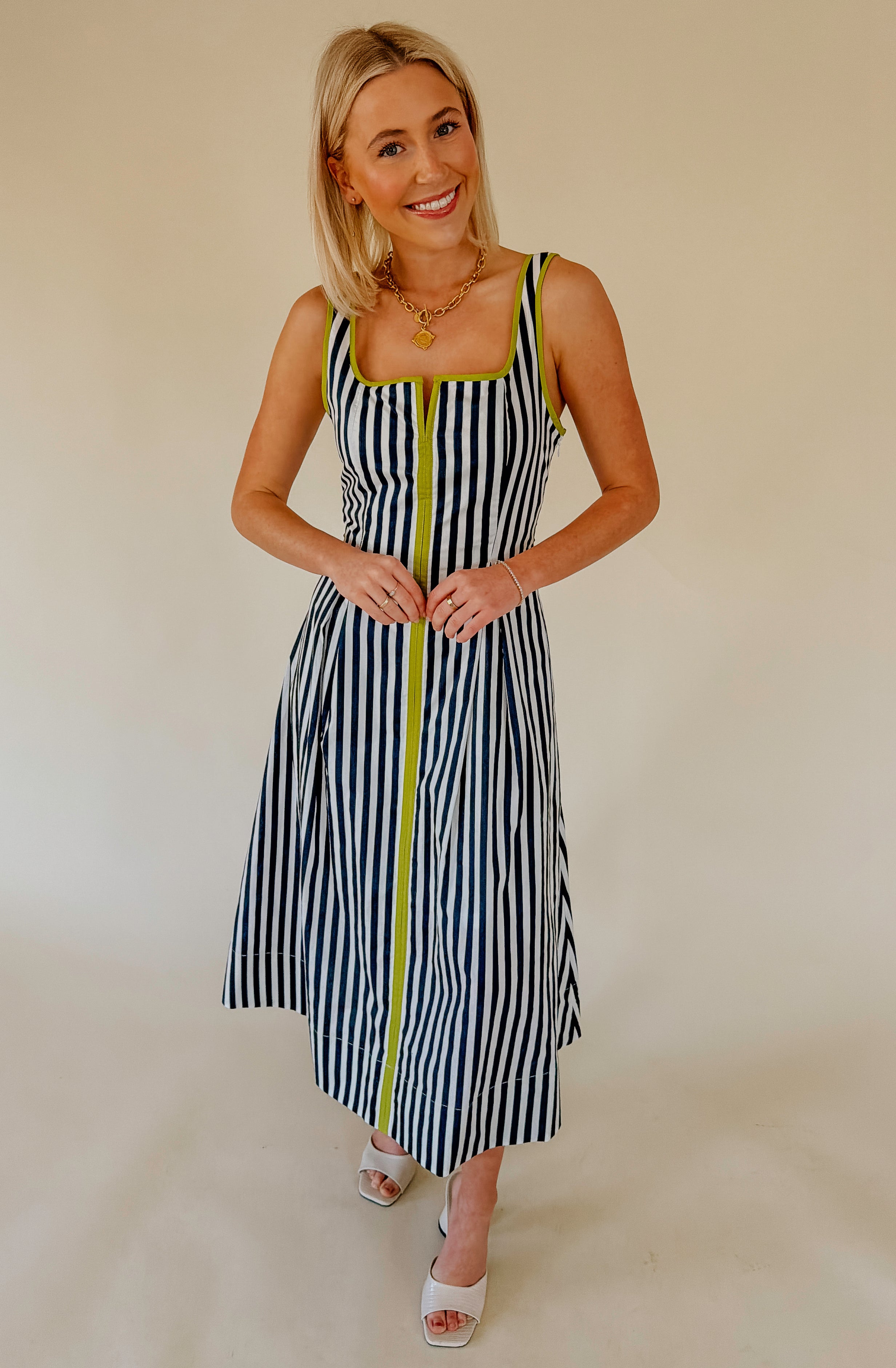 HEADING OUT STRIPED MIDI DRESS