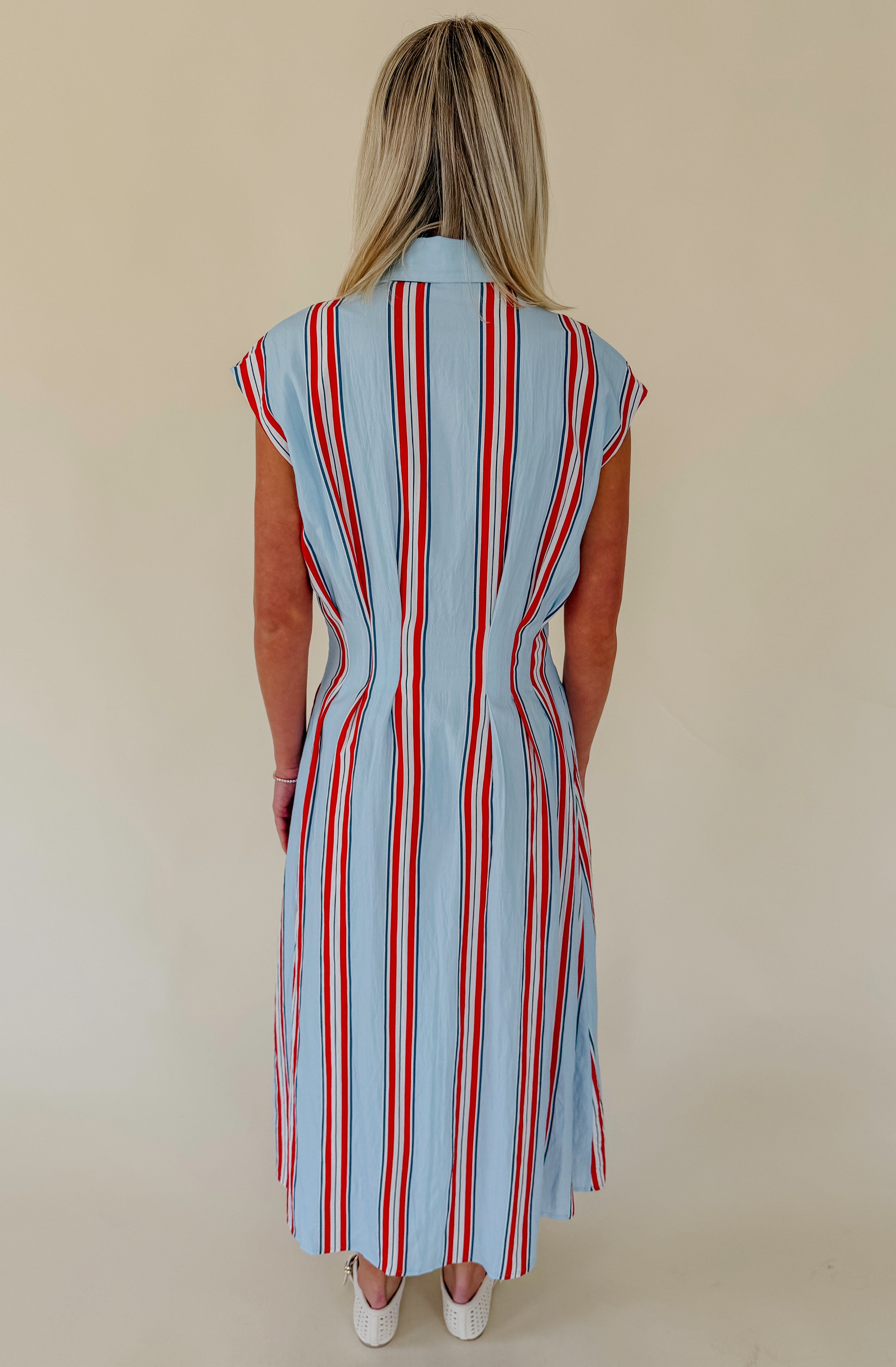 MISS AMERICANA STRIPED MIDI DRESS