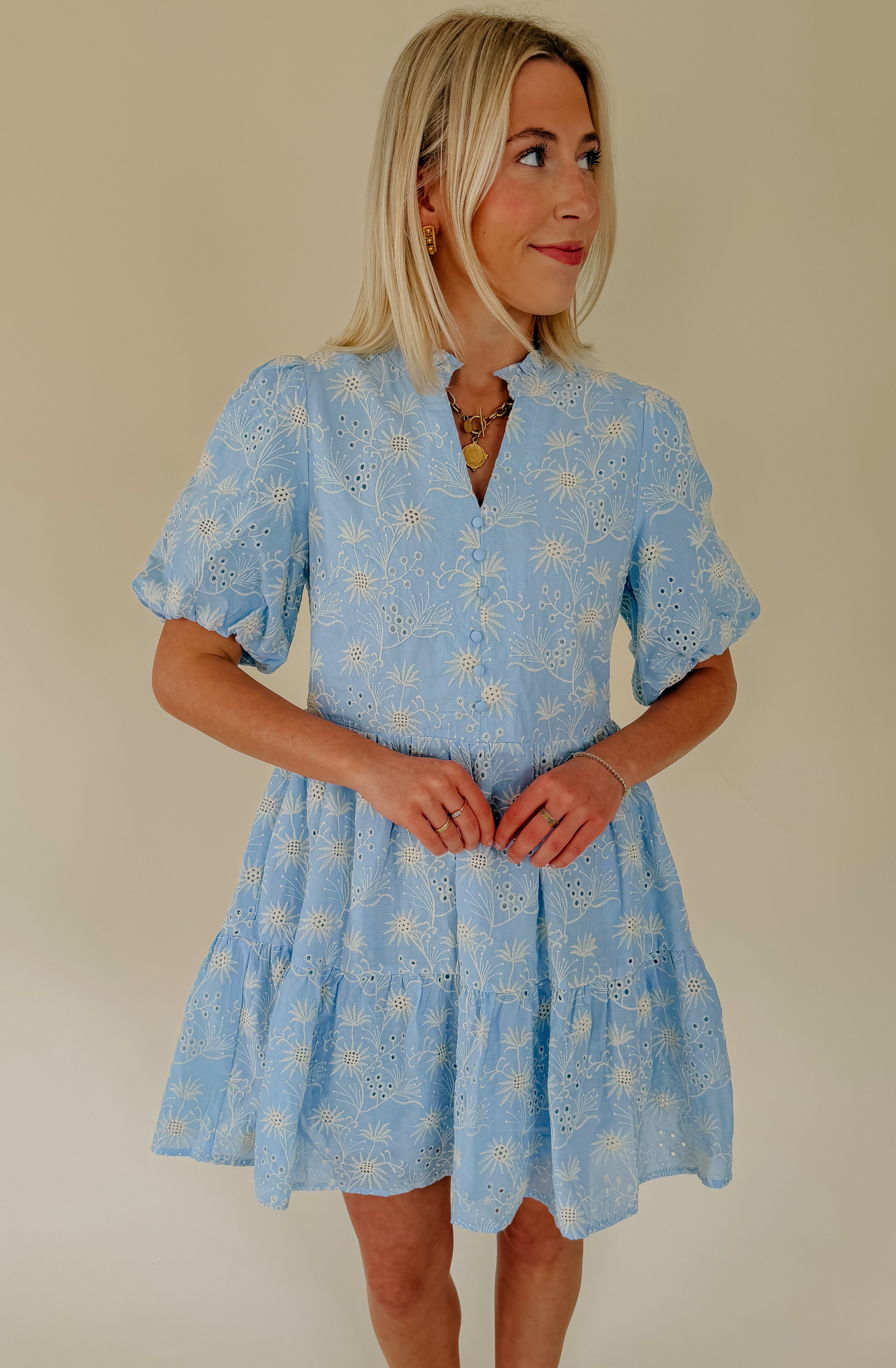 BLUE SKIES EMBROIDERED DRESS