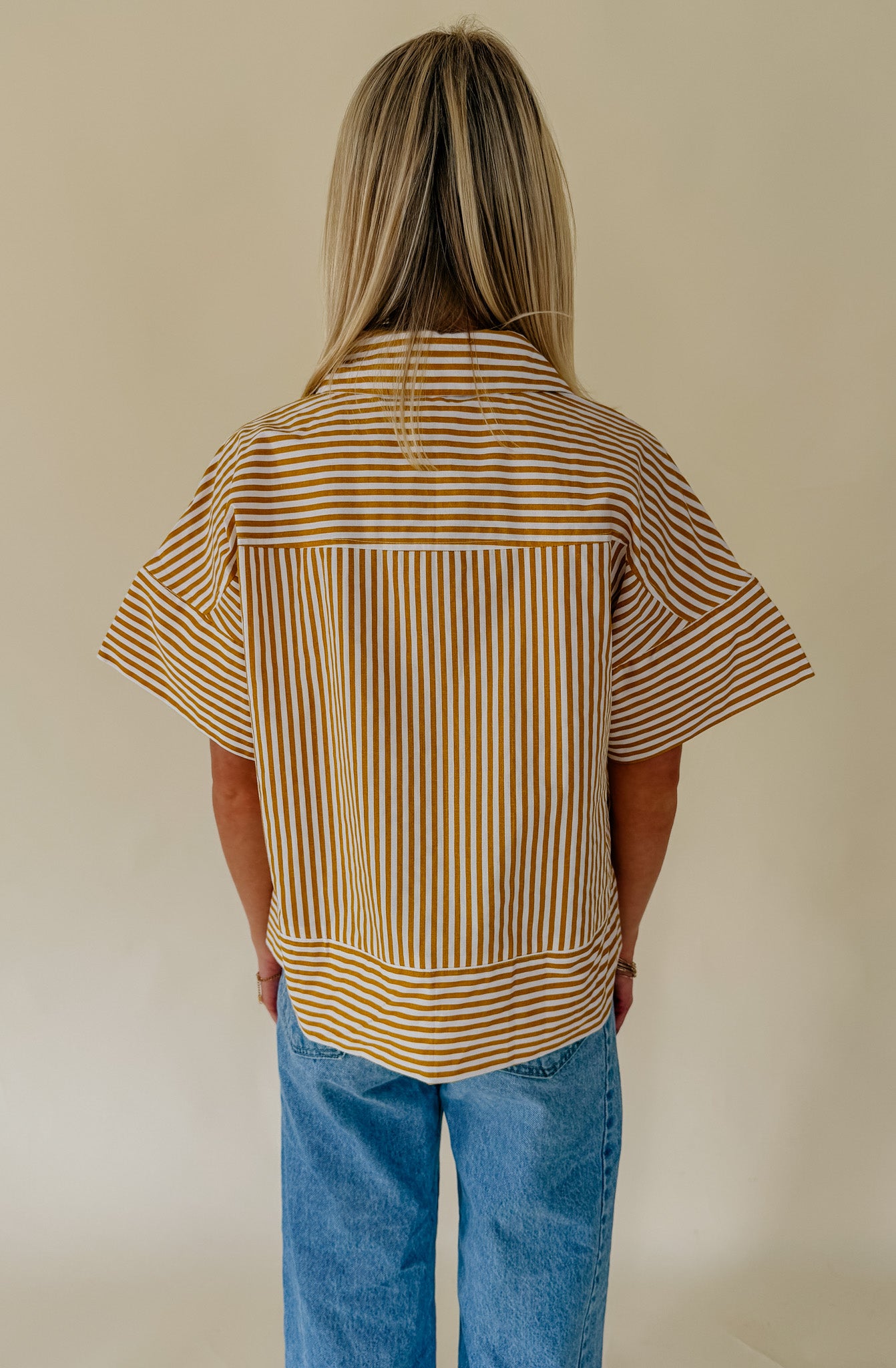 THE VICTORIA STRIPED POPLIN BLEND TOP
