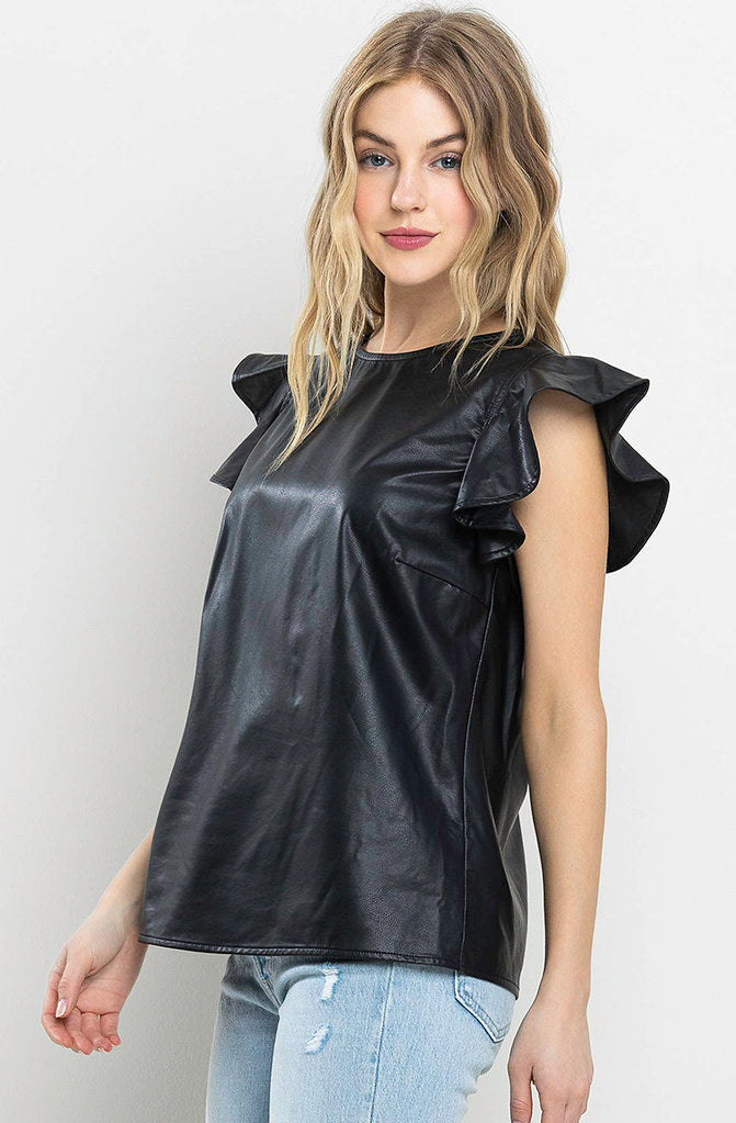 THE HEATHER FAUX LEATHER BLOUSE