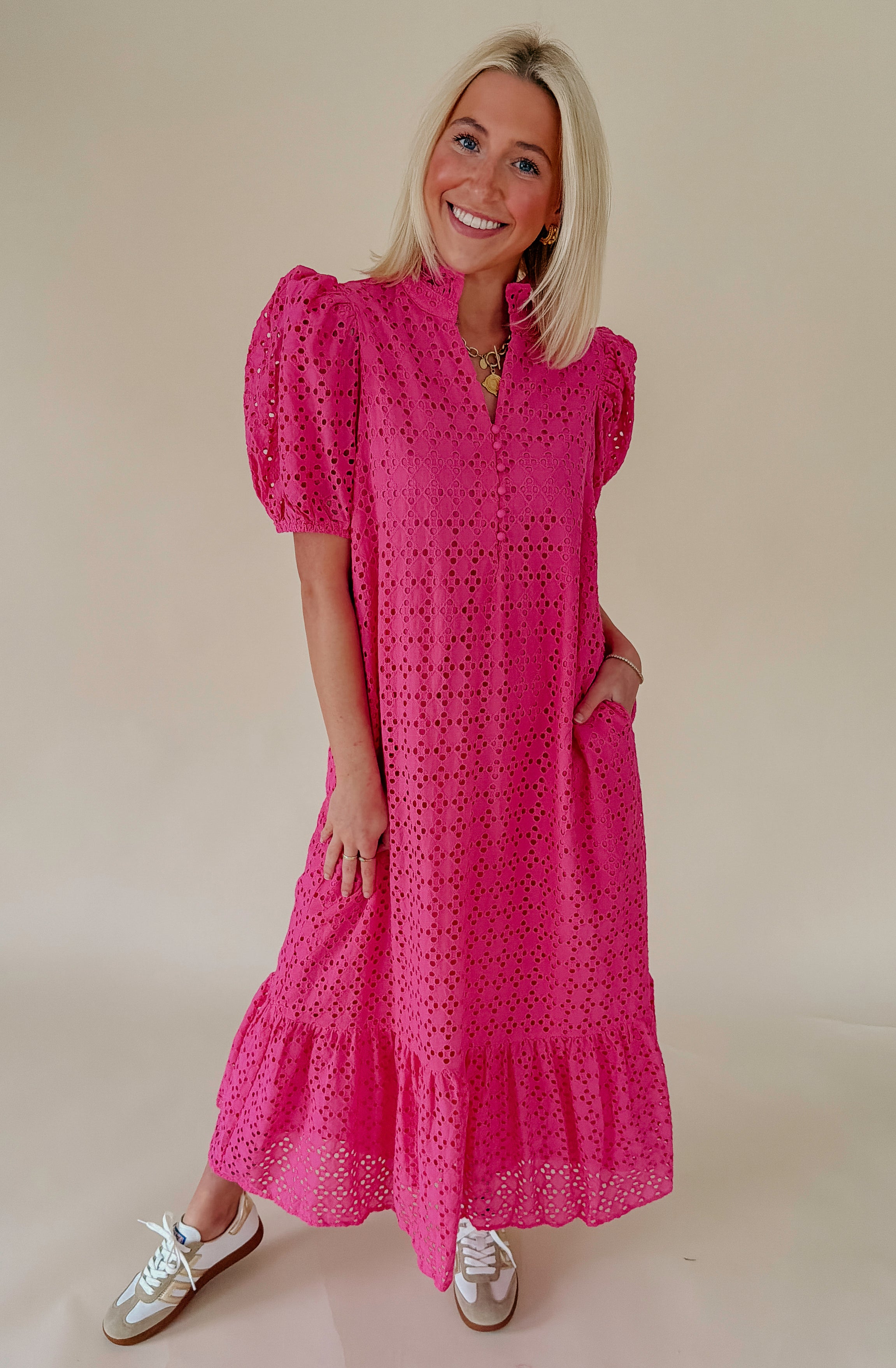 ONE & DONE EYELET MIDI DRESS