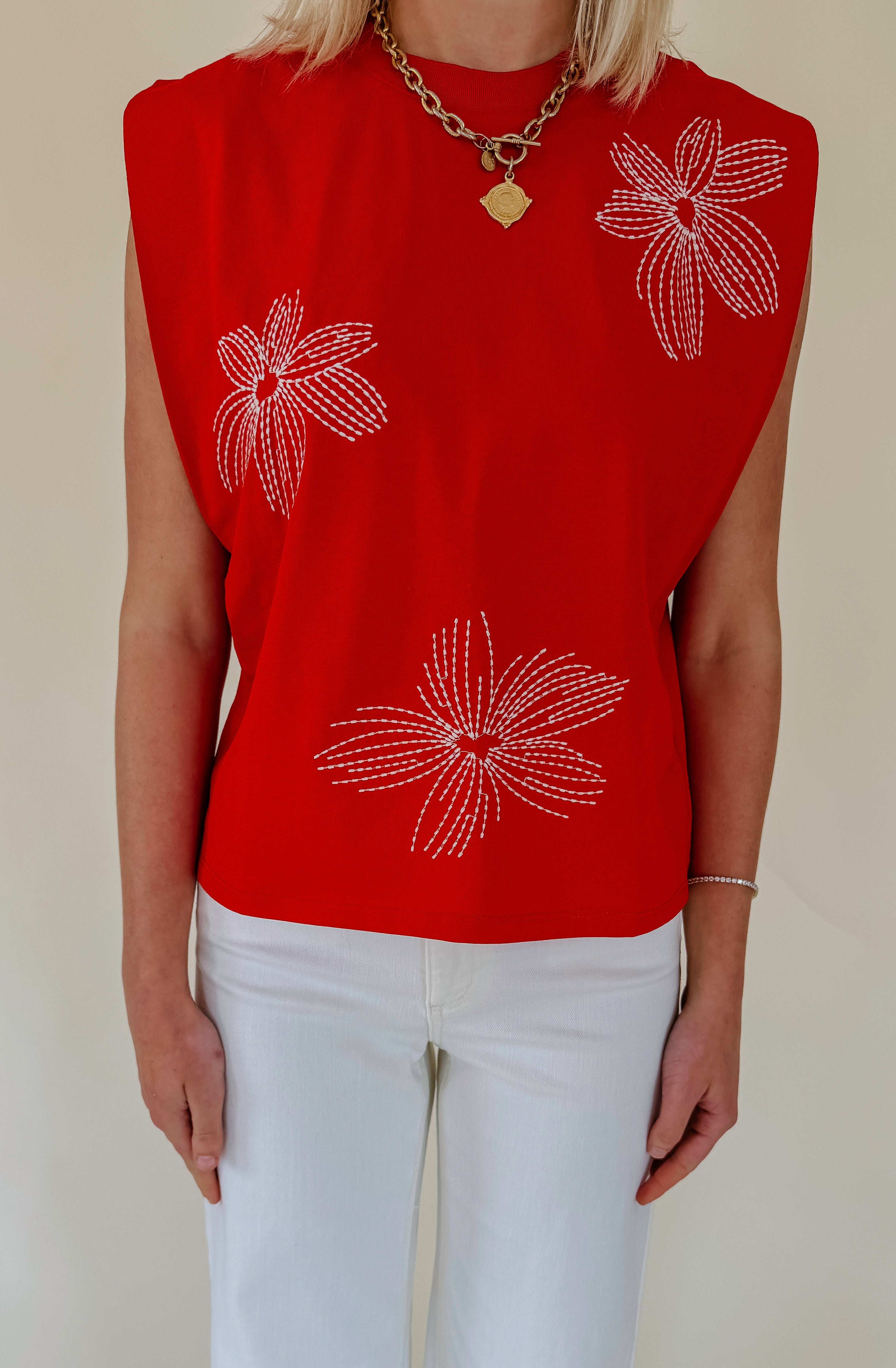 RED-Y FOR IT EMBROIDERED TANK