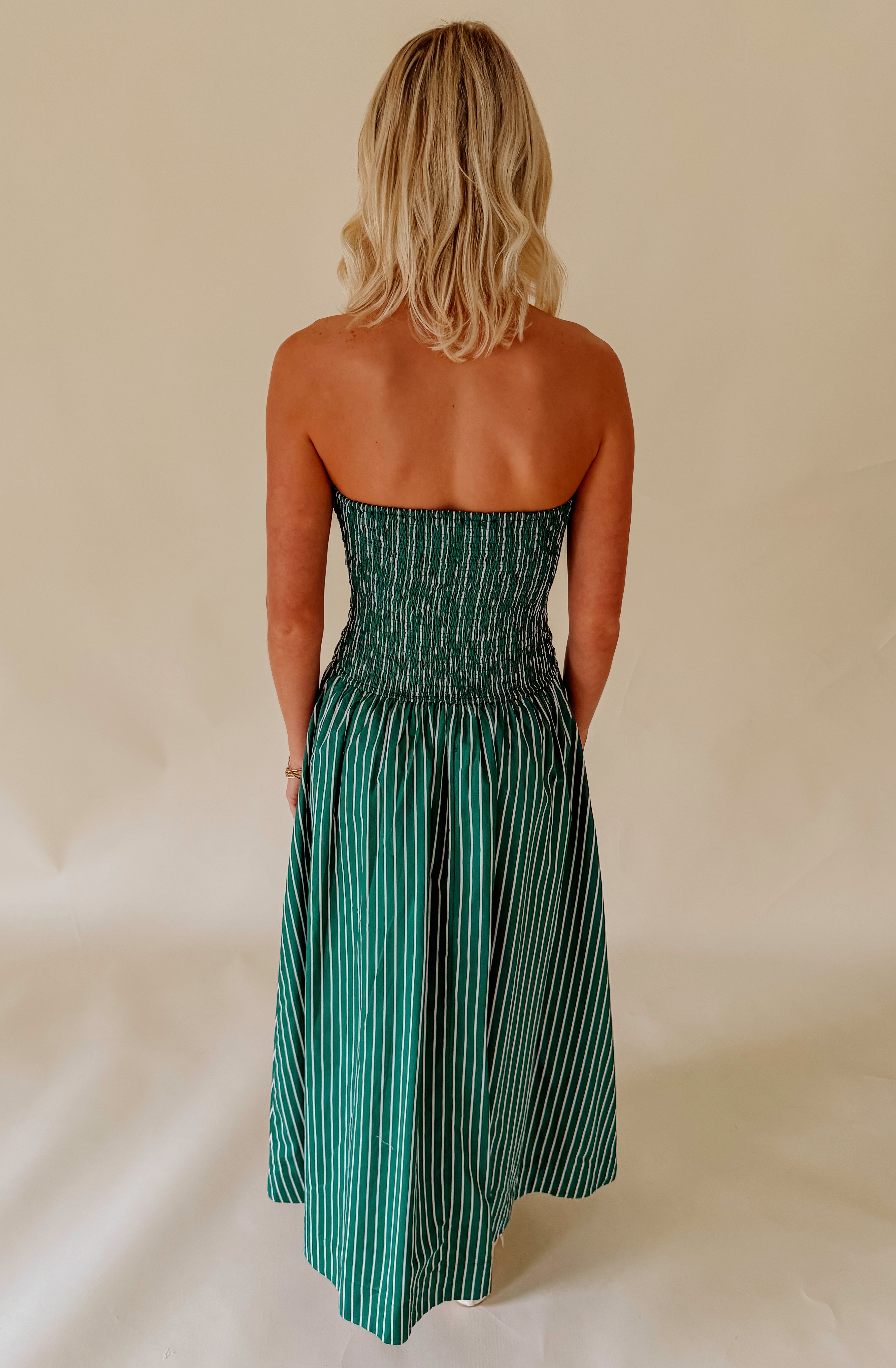 THE AMARA STRAPLESS MIDI DRESS