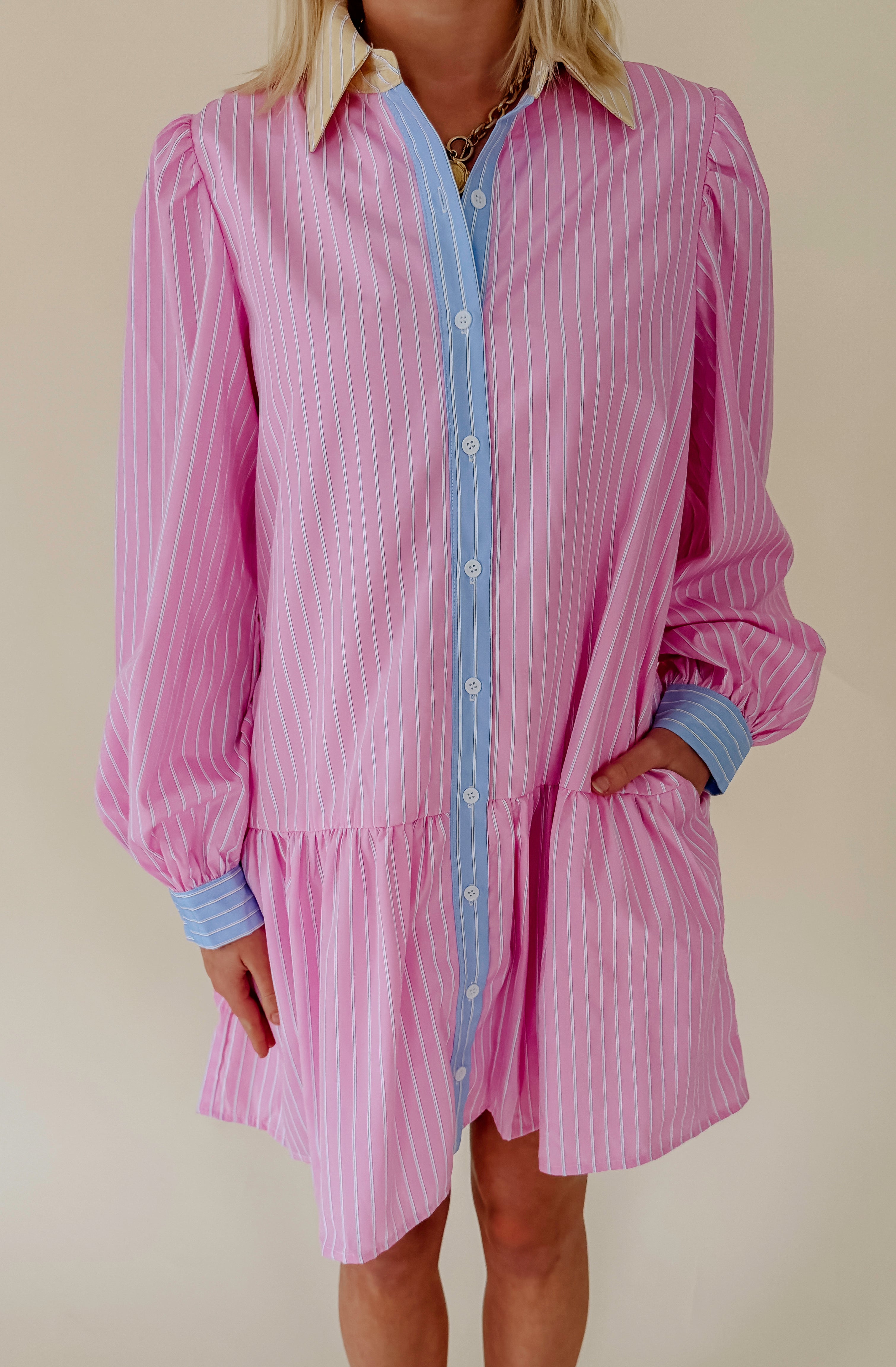 MIXED COMBO BUTTONED MINI DRESS