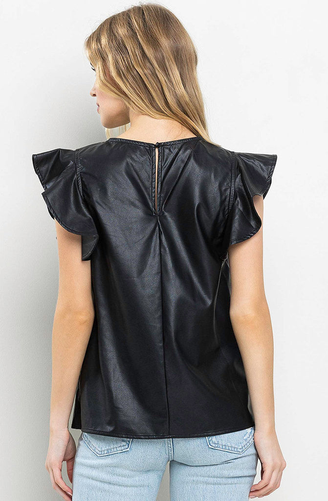 THE HEATHER FAUX LEATHER BLOUSE