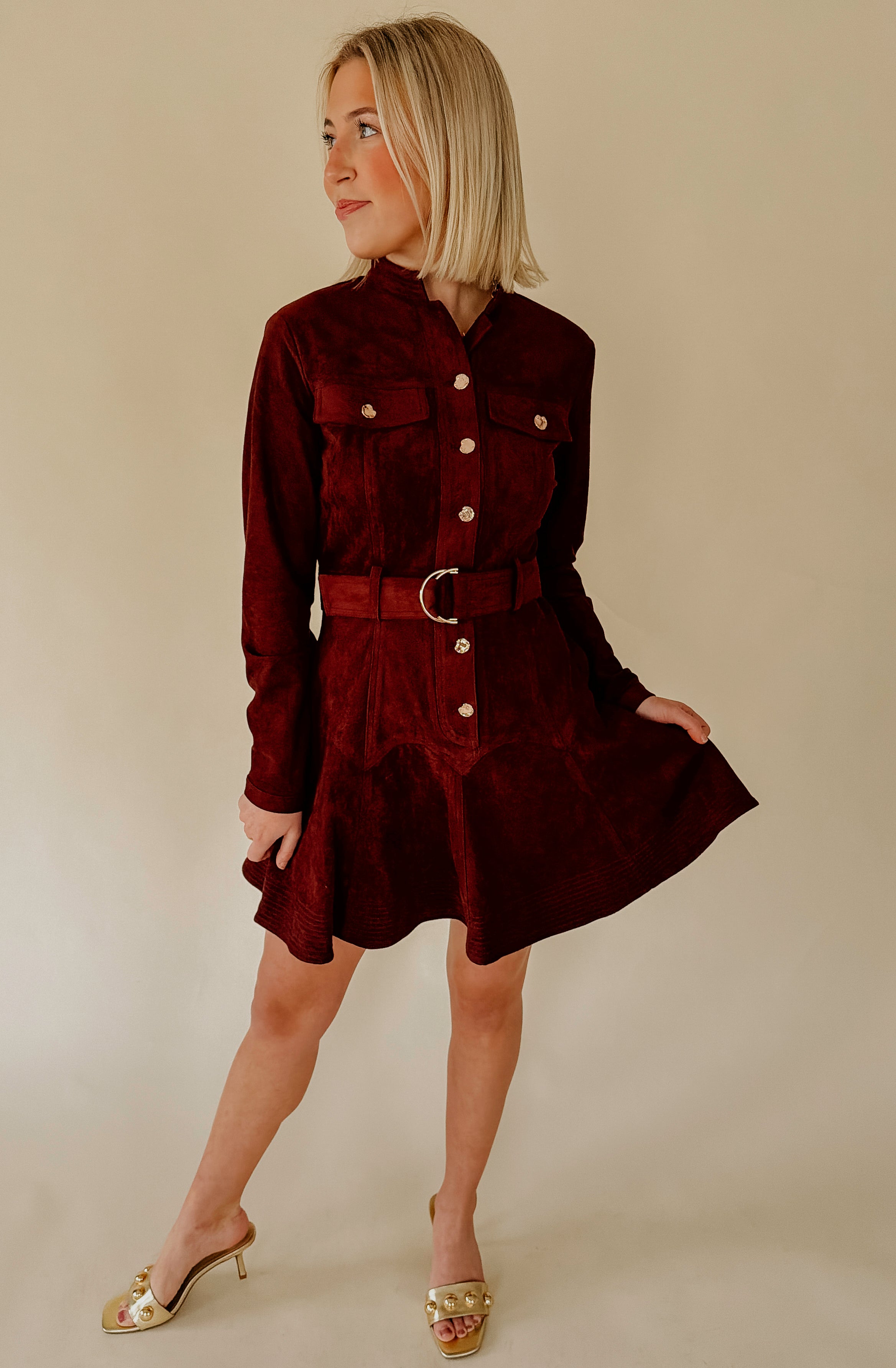 CIEBON LAURIE BELTED LONG SLEEVE MINI DRESS