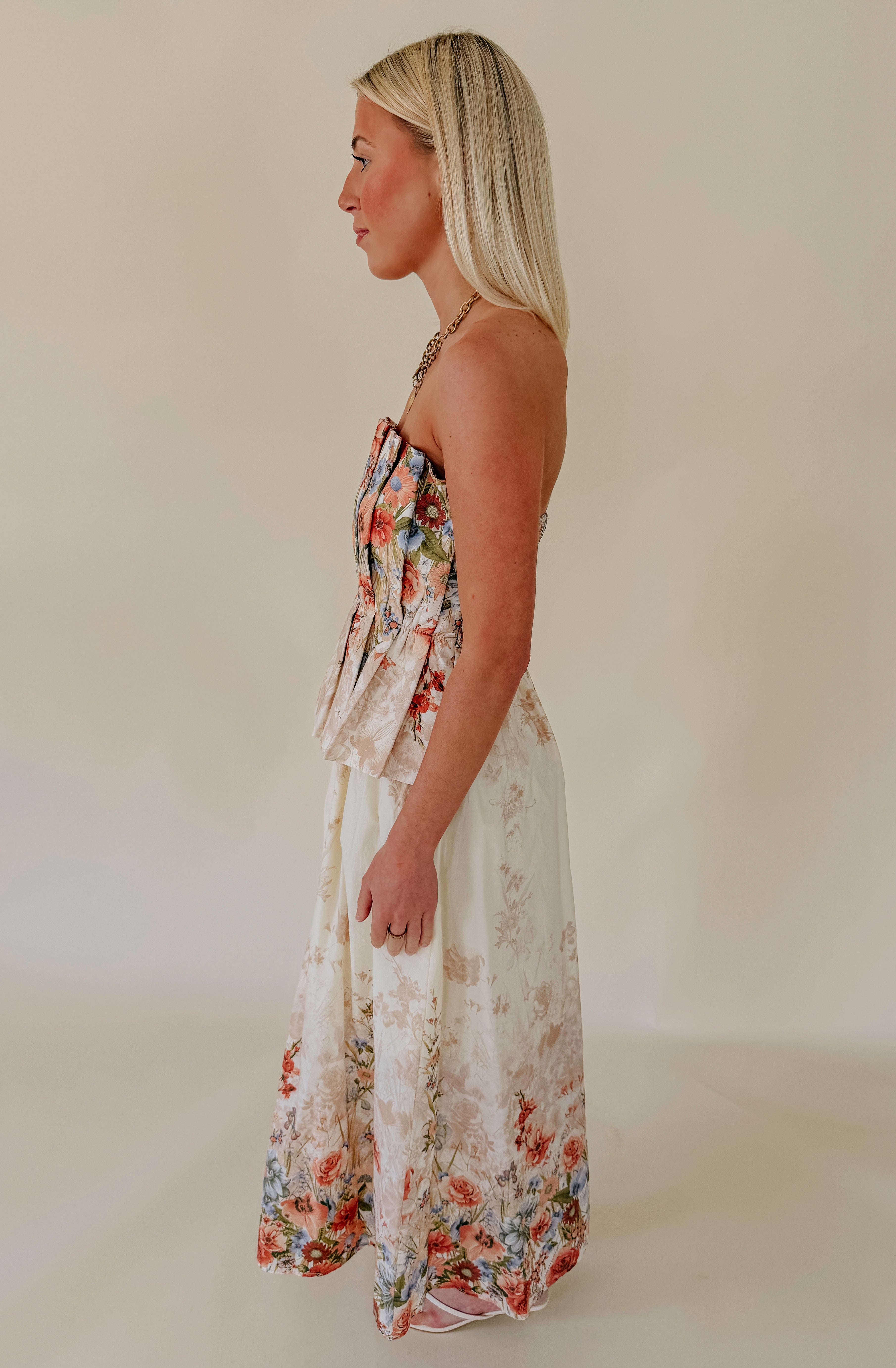 HAVING A BALL STRAPLESS MIDI DRESS