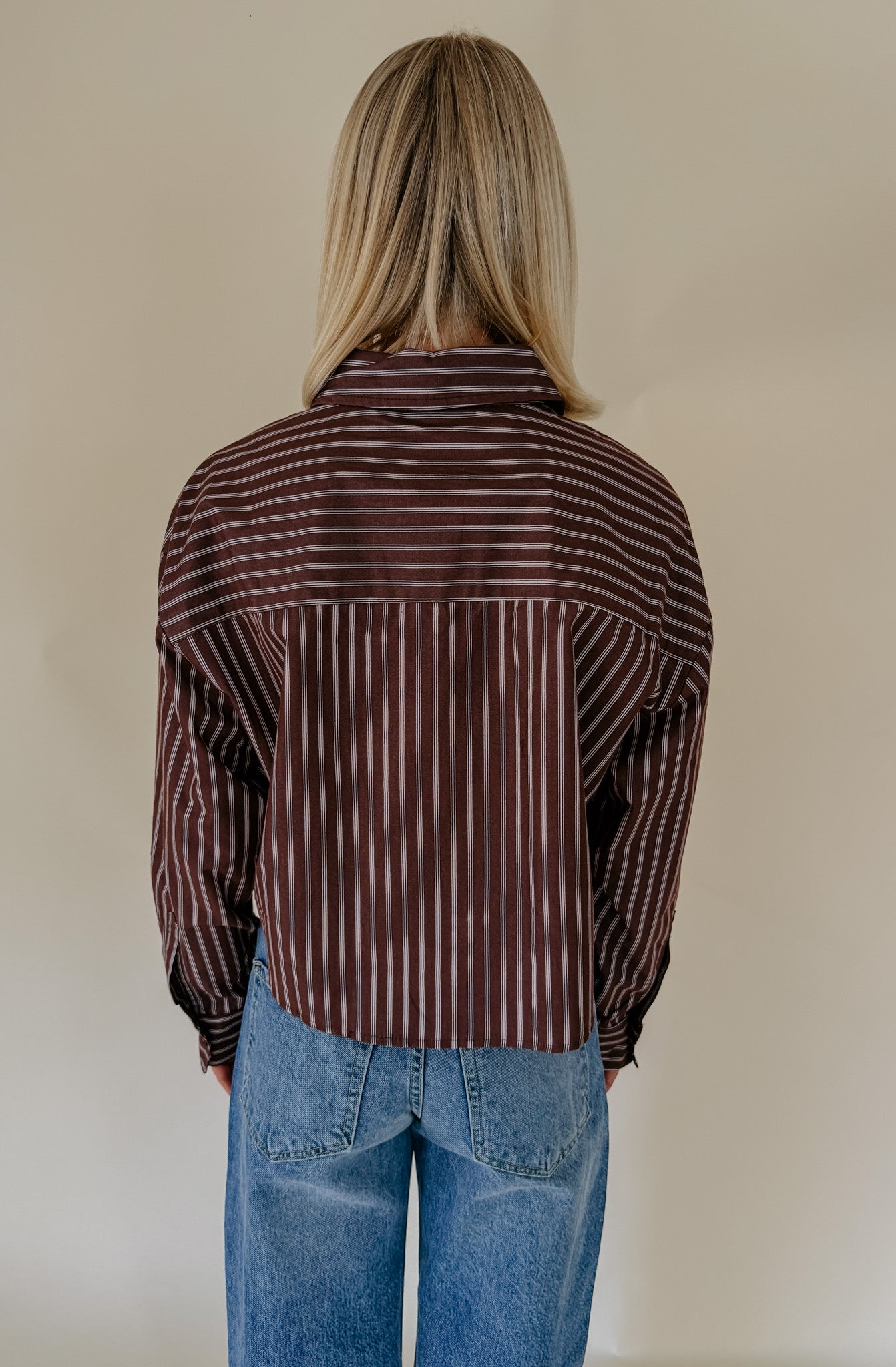 THE AMY STRIPED CROPPED BUTTON UP