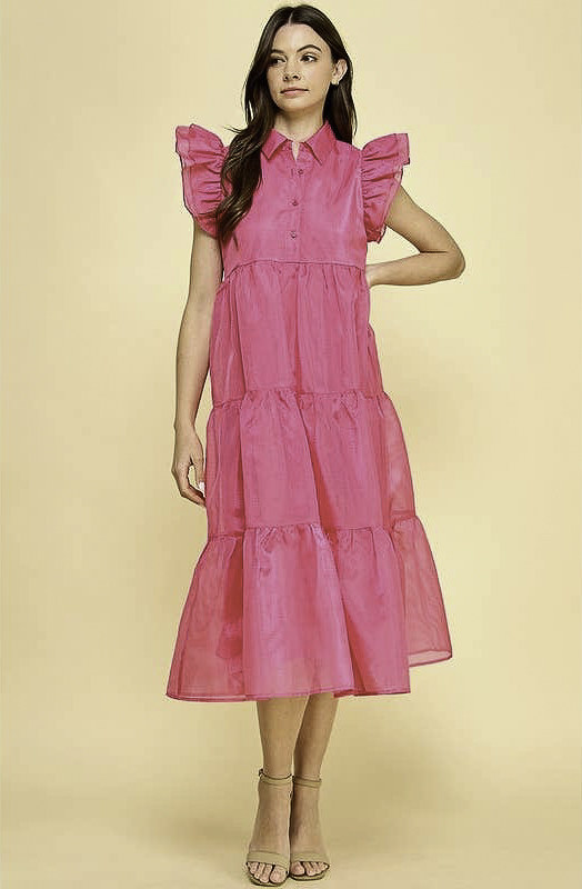 SHES GIVING TIERED MIDI DRESS
