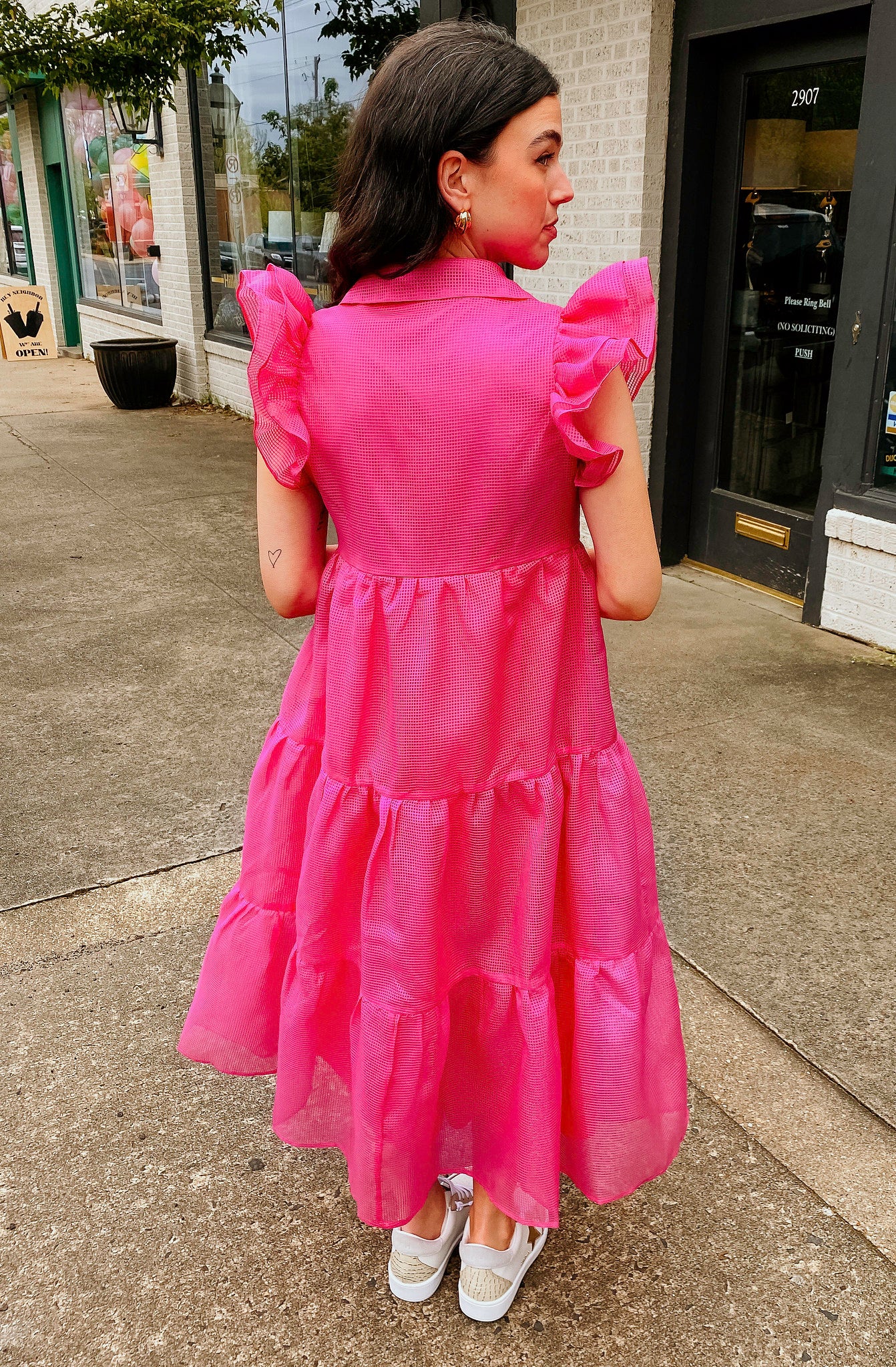 SHES GIVING TIERED MIDI DRESS