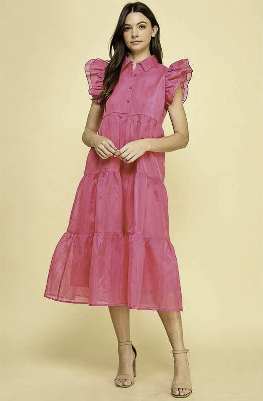 SHES GIVING TIERED MIDI DRESS