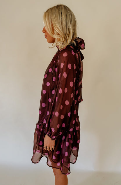 SPOTTED SHEER OVERLAY DRESS