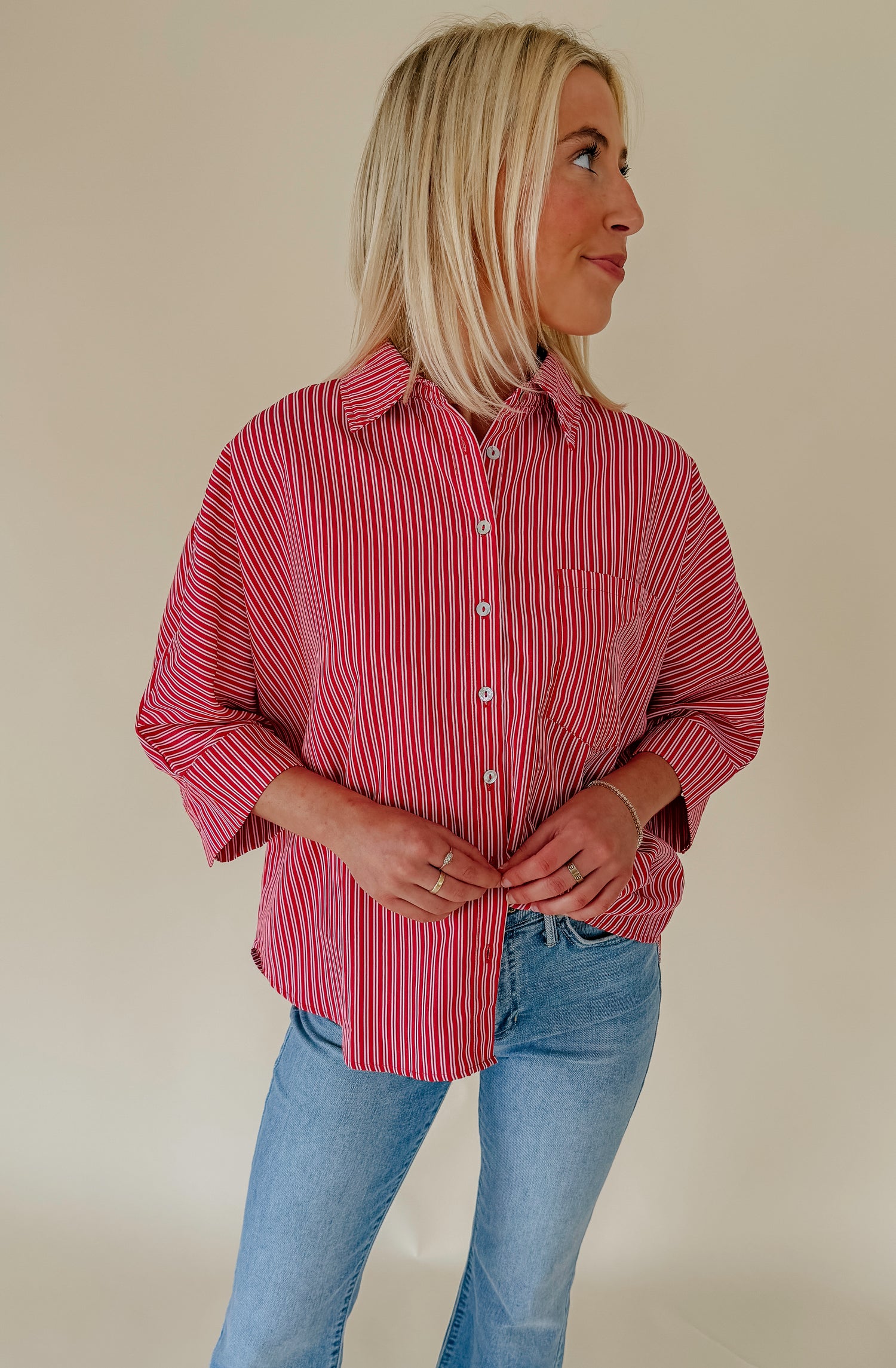 THE RAVEN STRIPED BUTTON UP