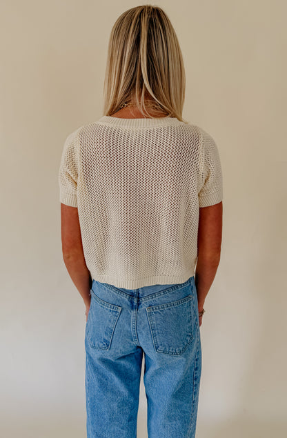 LIGHT &amp; AIRY OPEN KNIT SWEATER TEE