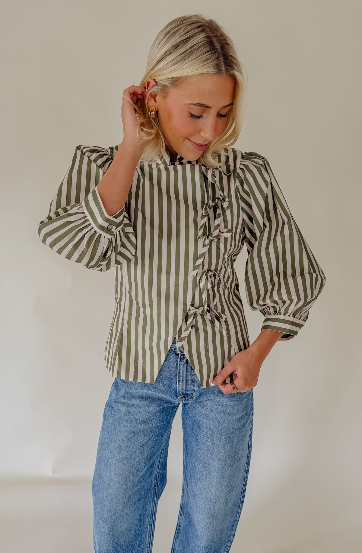 THE HEIDI STRIPED TIE FRONT BLOUSE