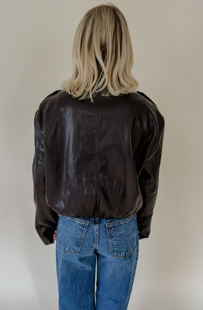 LUCY PARIS CORNIA FUNNEL FAUX LEATHER JACKET