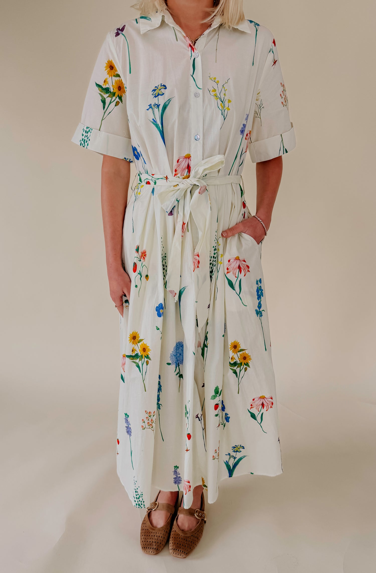 THE DANA FLORAL BELTED MIDI DRESS