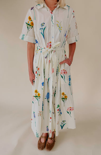 THE DANA FLORAL BELTED MIDI DRESS