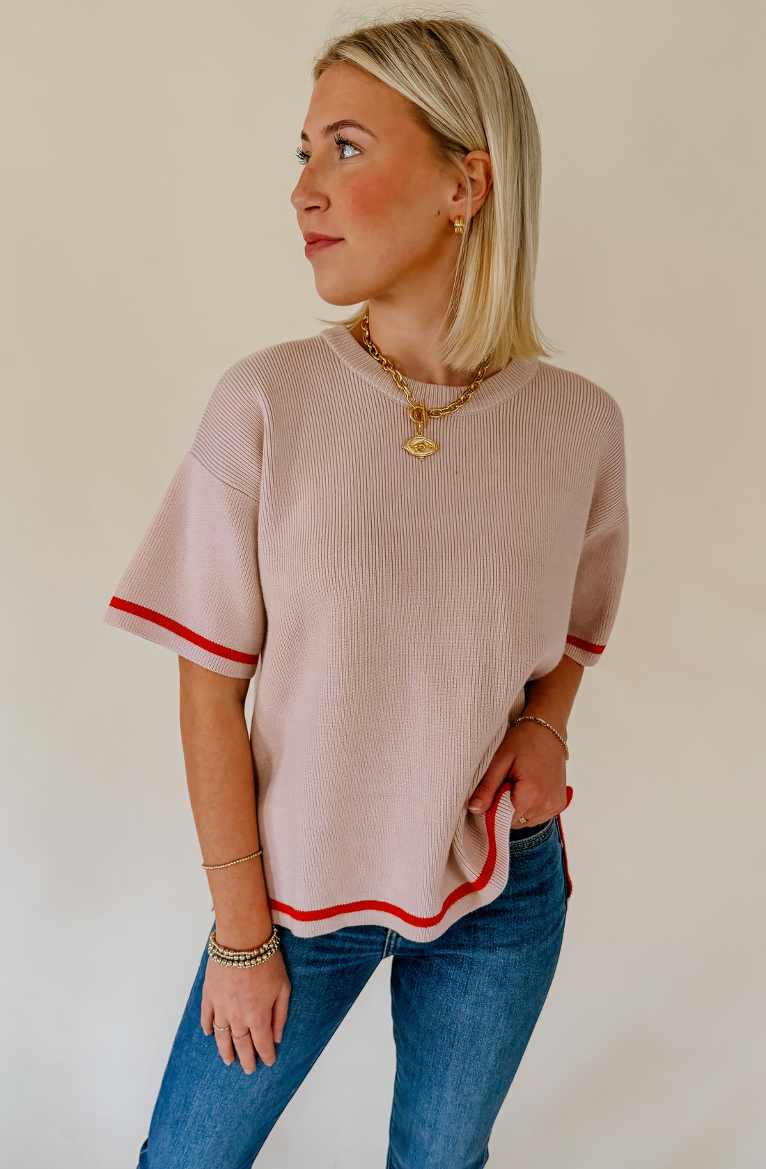 ON THE CONTRAST RIBBED SWEATER TEE