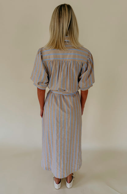 TAKING CARE OF BUSINESS TIE WAIST MIDI DRESS