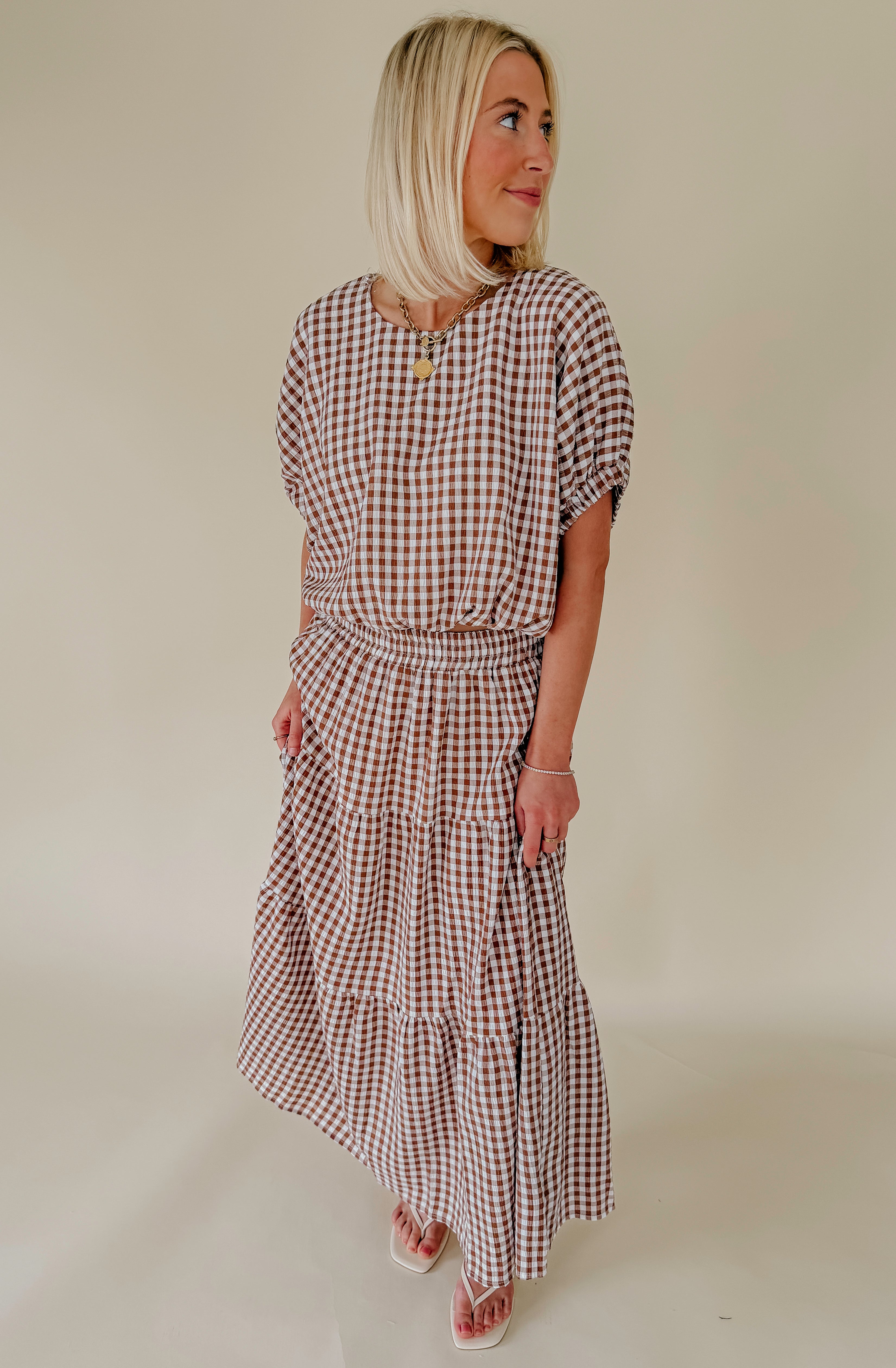 PLAID TO MEET YOU GINGHAM MIDI SKIRT