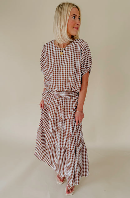 PLAID TO MEET YOU GINGHAM MIDI SKIRT