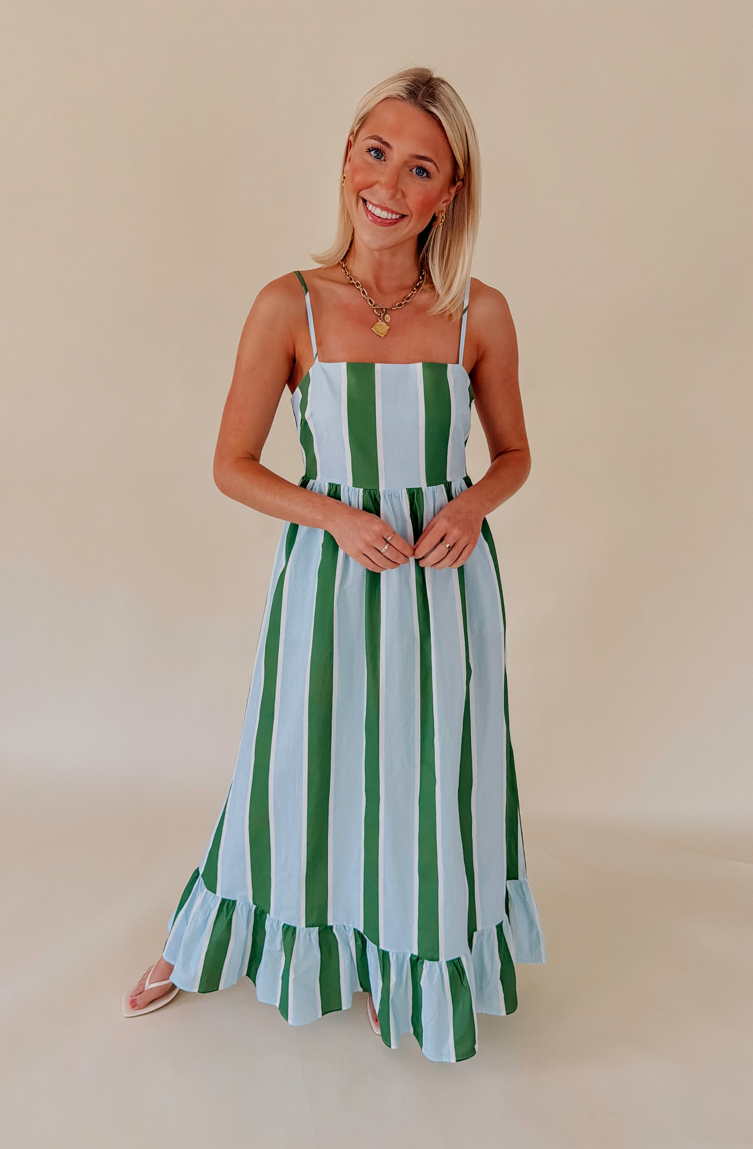 THE CLEMENTINE STRIPED MIDI DRESS