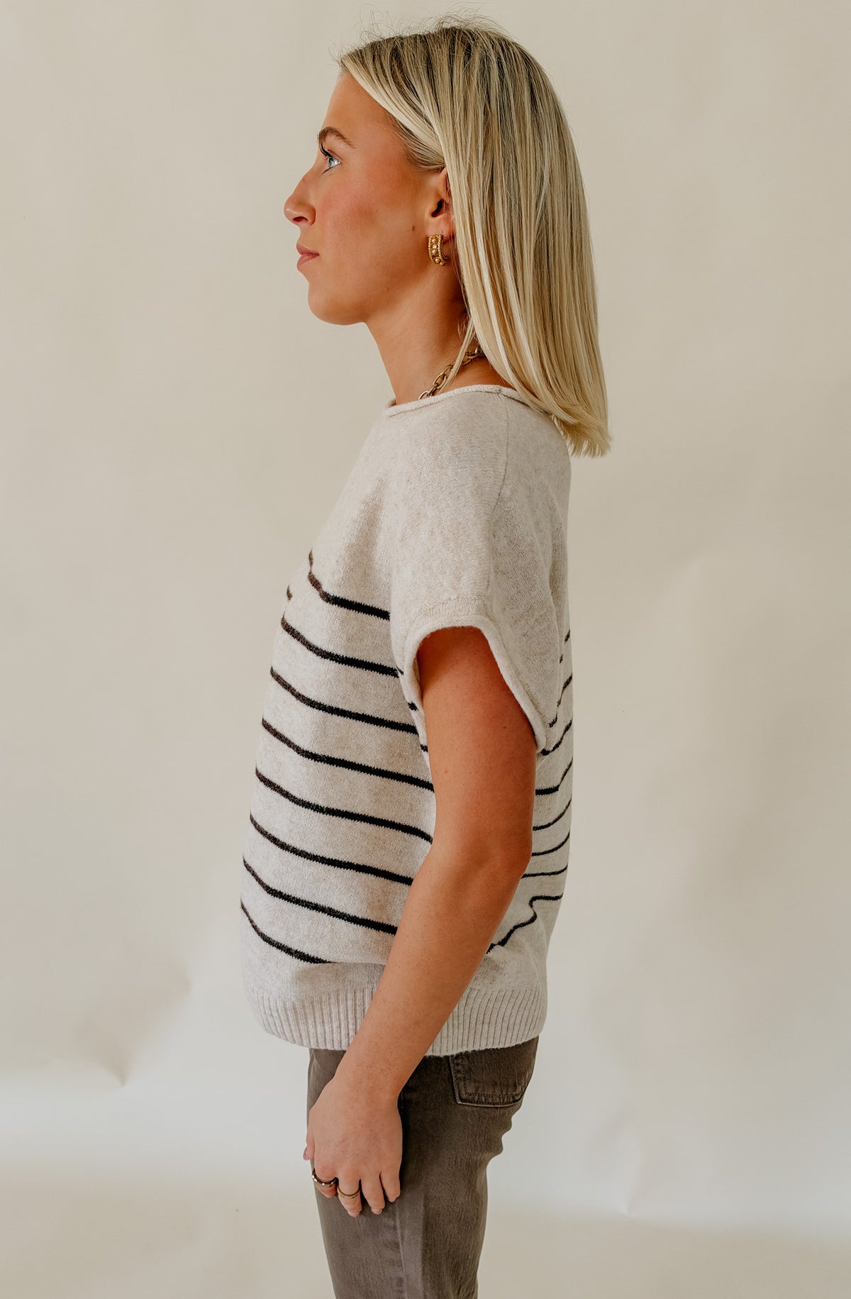 EASY DOES IT STRIPED CAP SLEEVED SWEATER