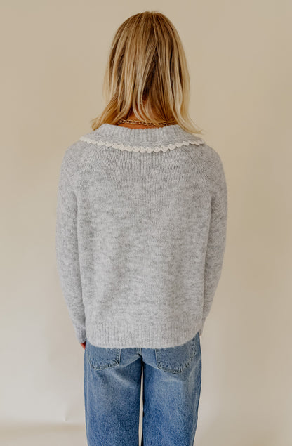 SCALLOPED CROCHET COLLARED SWEATER