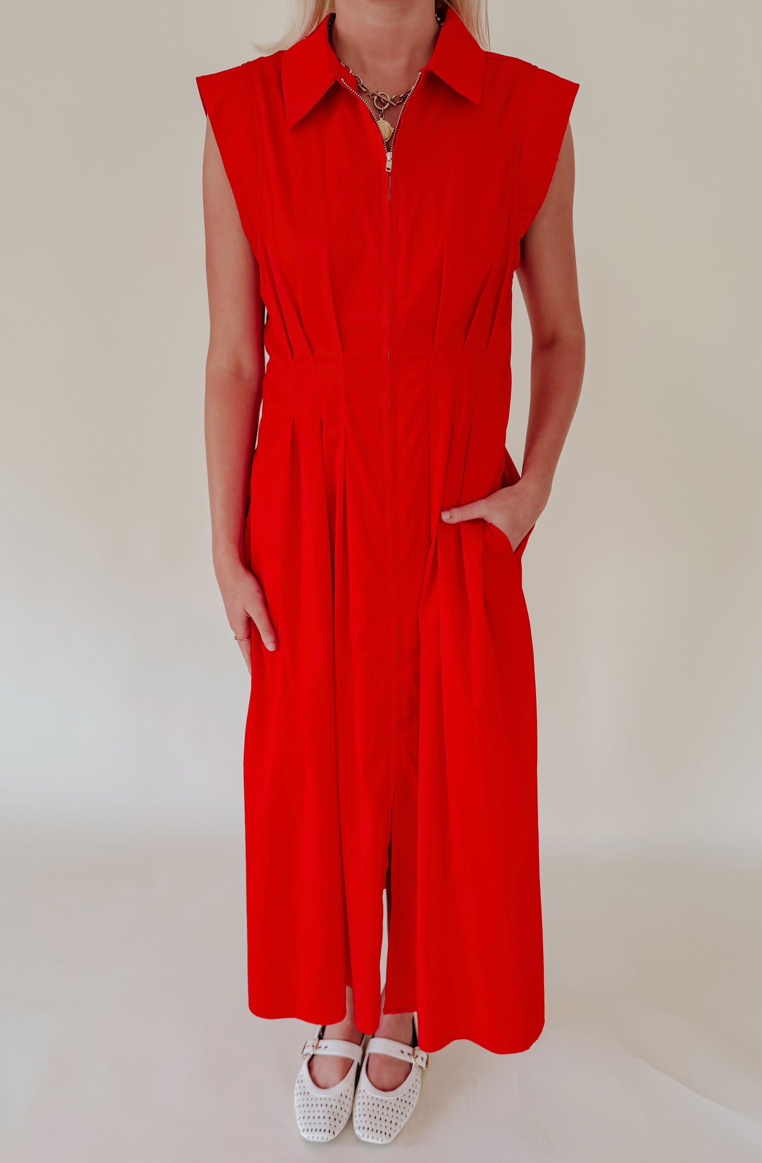 ON REPEAT PLEATED MIDI DRESS