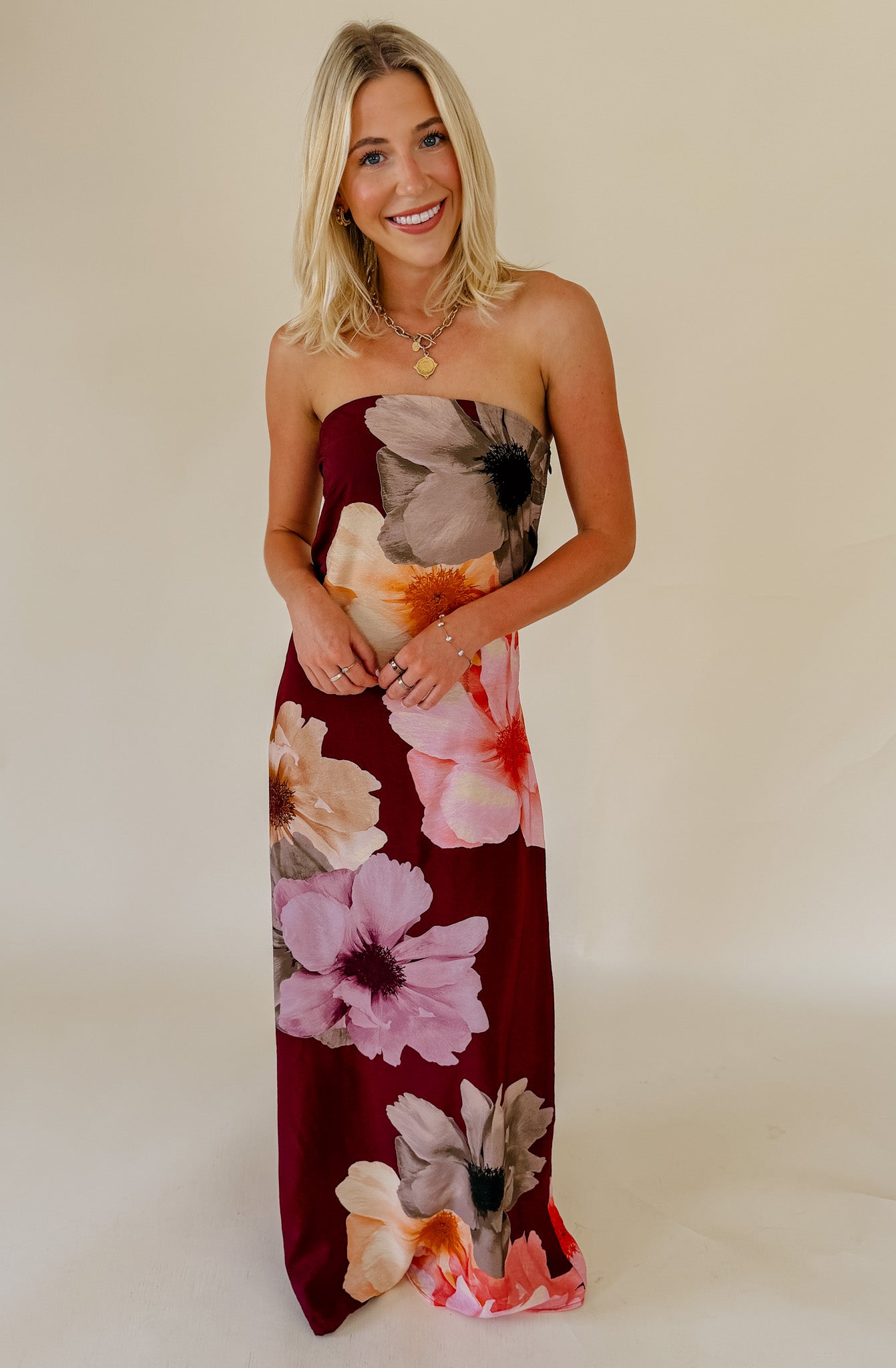 WINE &amp; DINE STRAPLESS DRESS