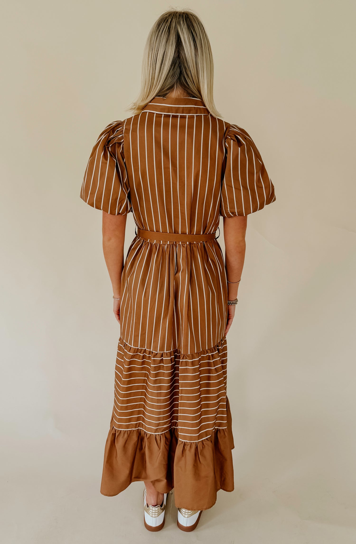 GOLDEN HOUR STRIPED MIDI DRESS