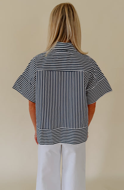 THE VICTORIA STRIPED POPLIN BLEND TOP