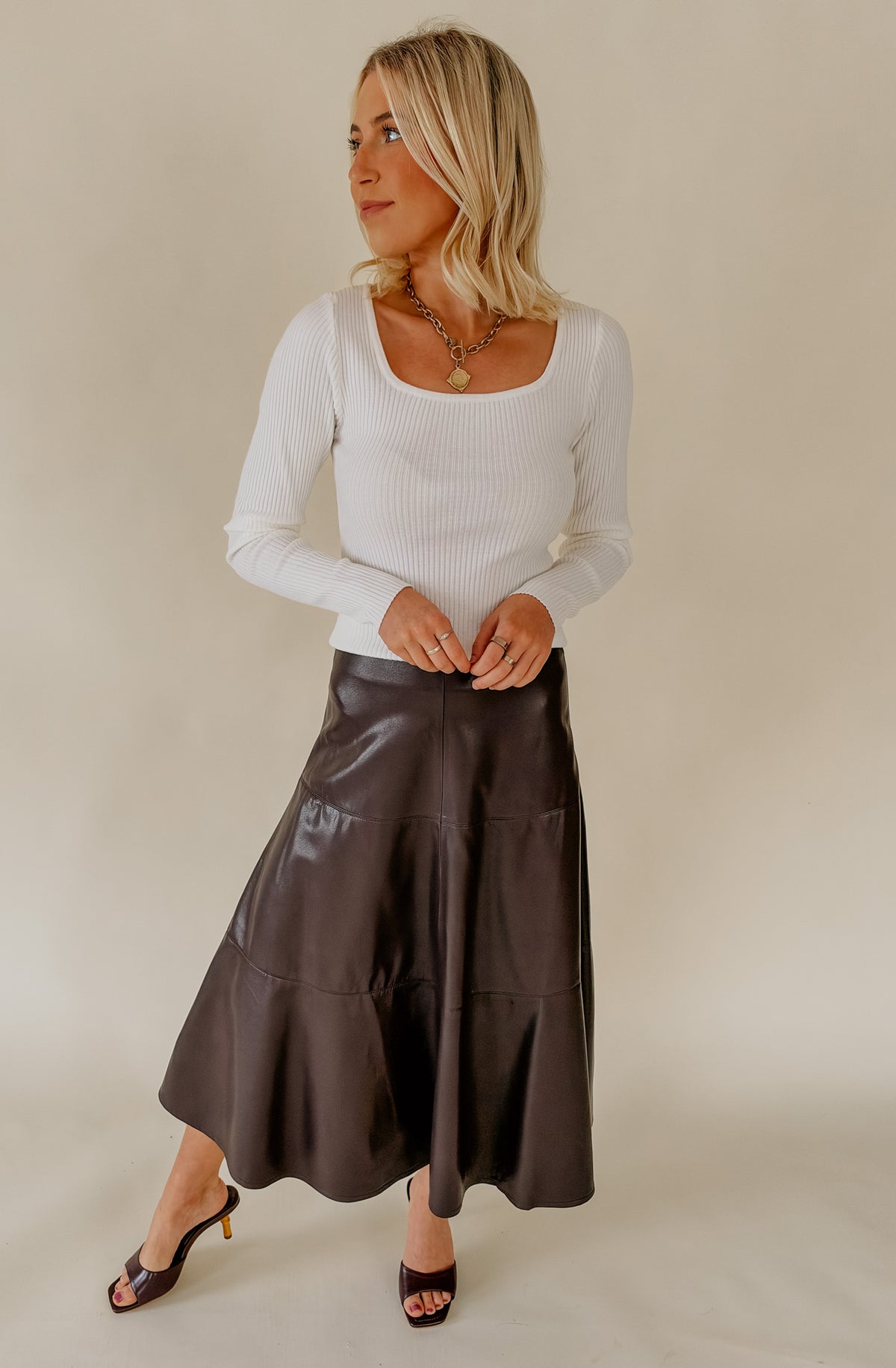 LUCY PARIS VI FAUX LEATHER MIDI SKIRT