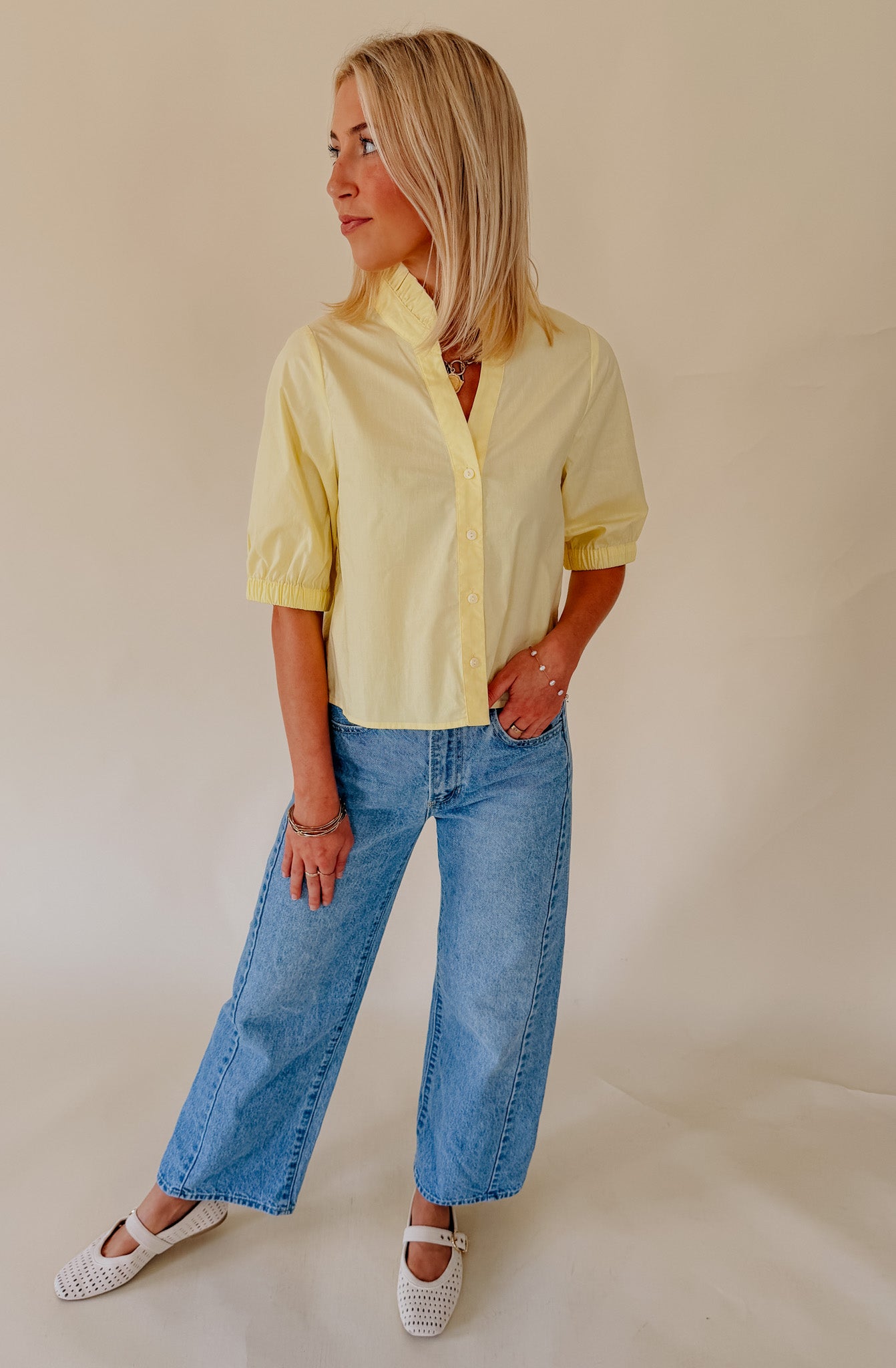 THE NICOLE POPLIN BLEND CROPPED BLOUSE