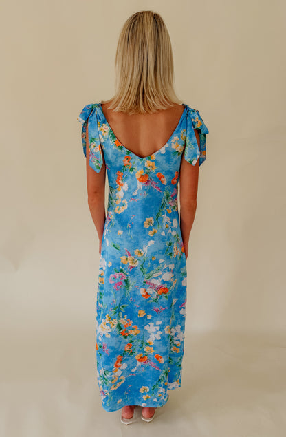 COASTAL BLOOM COWL NECK MIDI DRESS