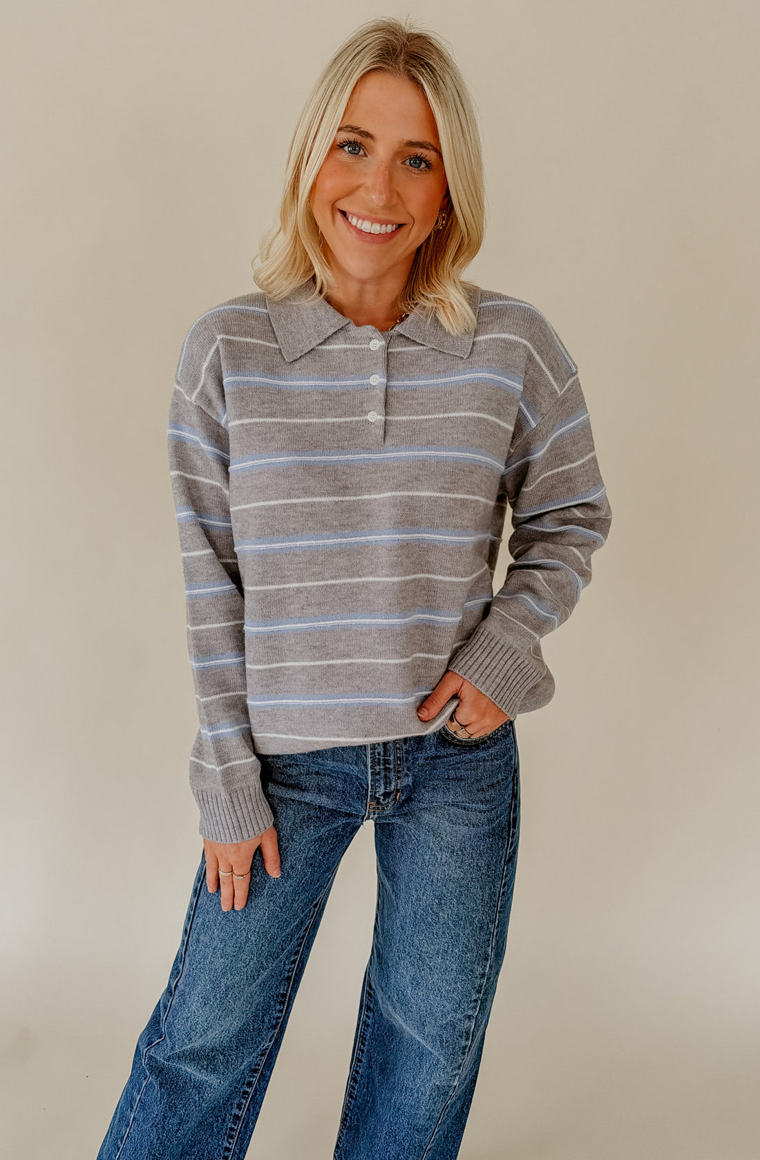 THE JAMIE STRIPED COLLARED SWEATER