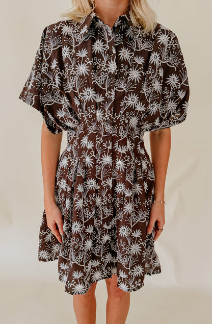 COCOA BLOOMS EMBROIDERED DRESS