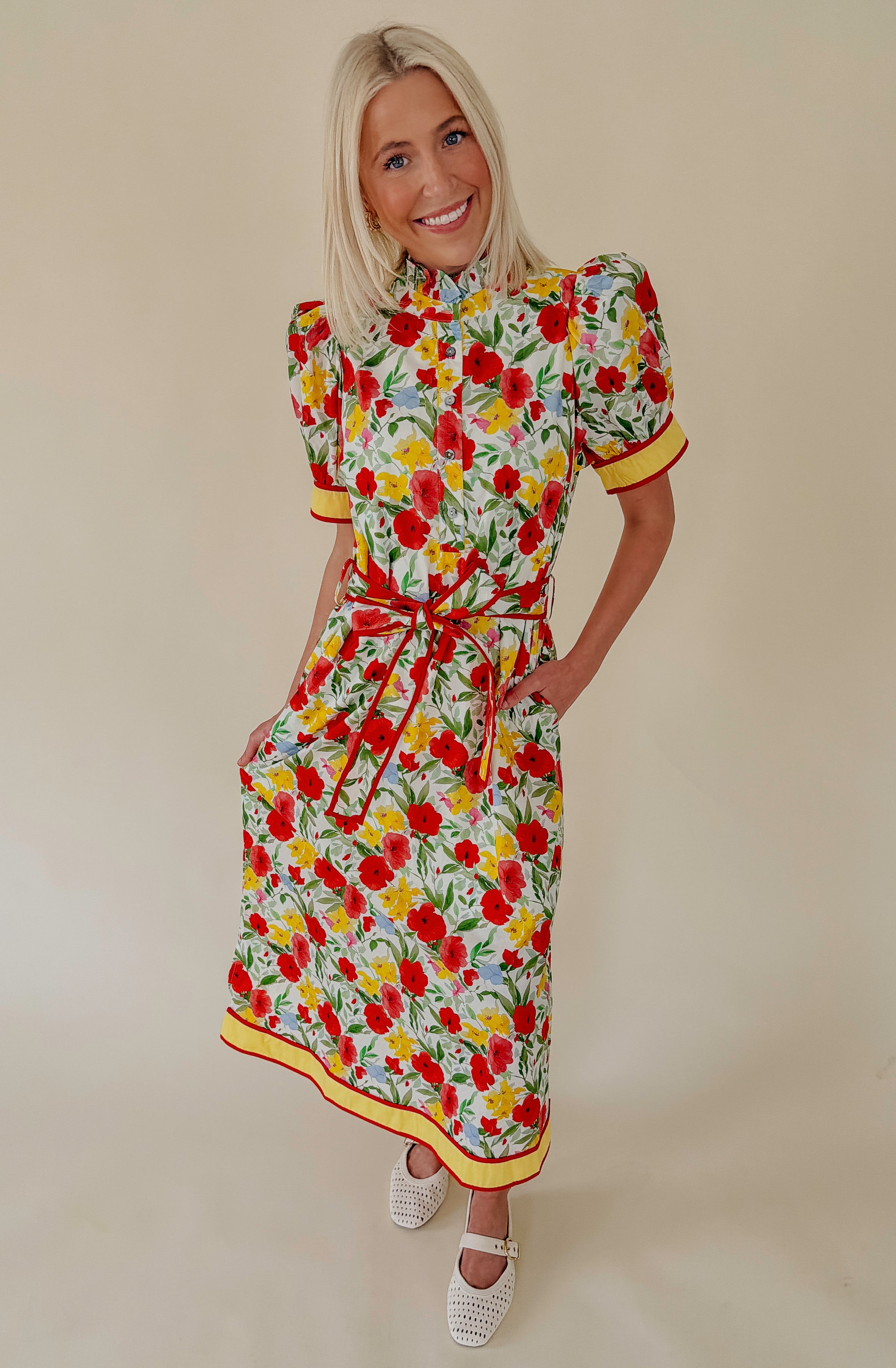FLOWER CHILD BELTED MIDI DRESS